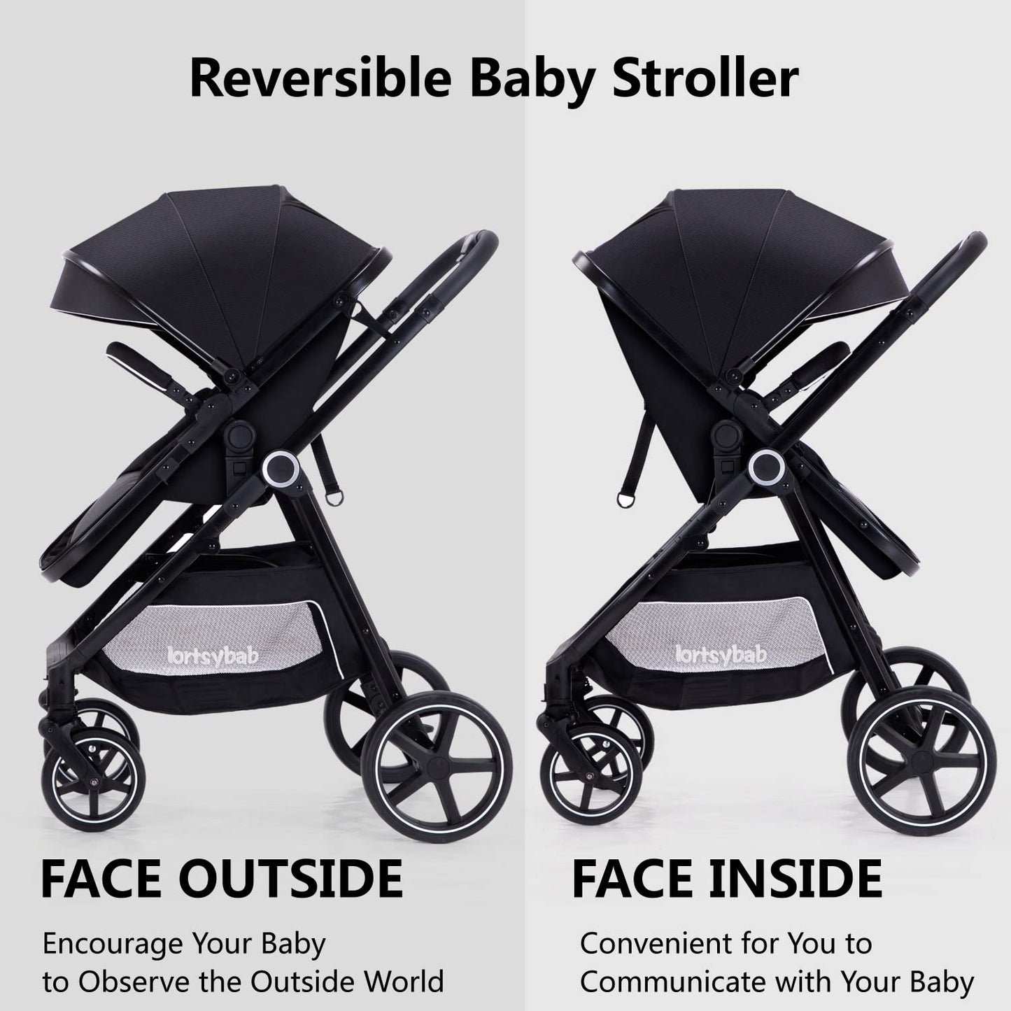 2-in-1 Baby Stroller with Bassinet Mode - Folding Infant Newborn Pram Stroller with Reversible Seat - Toddler Strollers for 0-36 Months Old Babies (Beige)