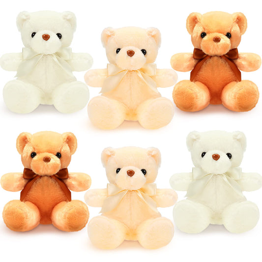 HyDren 6 Pcs Bear Stuffed Animal Plush Toys Soft Plush Dolls Bear Sleeping and Playing Toys for Baby Shower Decoration Boy(Fuzzy Style,Brown)