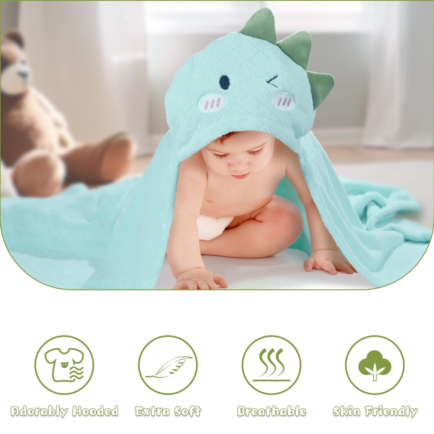 Hooded Baby Towels Boy for 0-6 Years, 50"x 32" Extra Large Toddler Bath Towels with Hood for Boys & Girls, 2-Pack Absorbent Thick Soft Gift for Kids Yellow Lion & Orange Monkey
