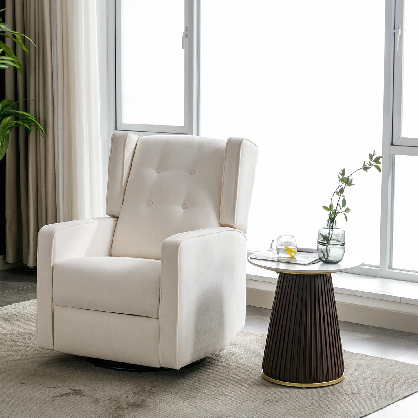 Swivel Rocker Recliner Chair, Nursery Glider Chair, Nursery Rocking Chairs, Manual Reclining Chair, White