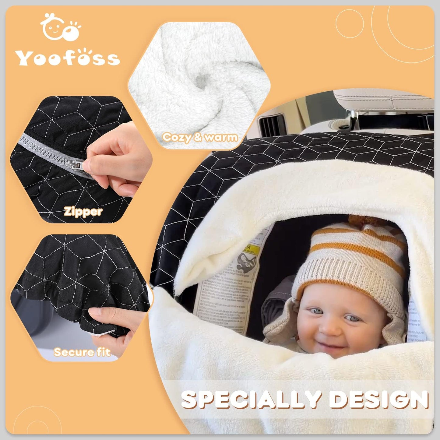 Yoofoss Baby Car Seat Cover Winter Carseat Canopies Cover to Protect Baby from Cold Wind, Super Warm Plush Fleece Baby Carrier Cover for Infant Boys Girls (Pink)