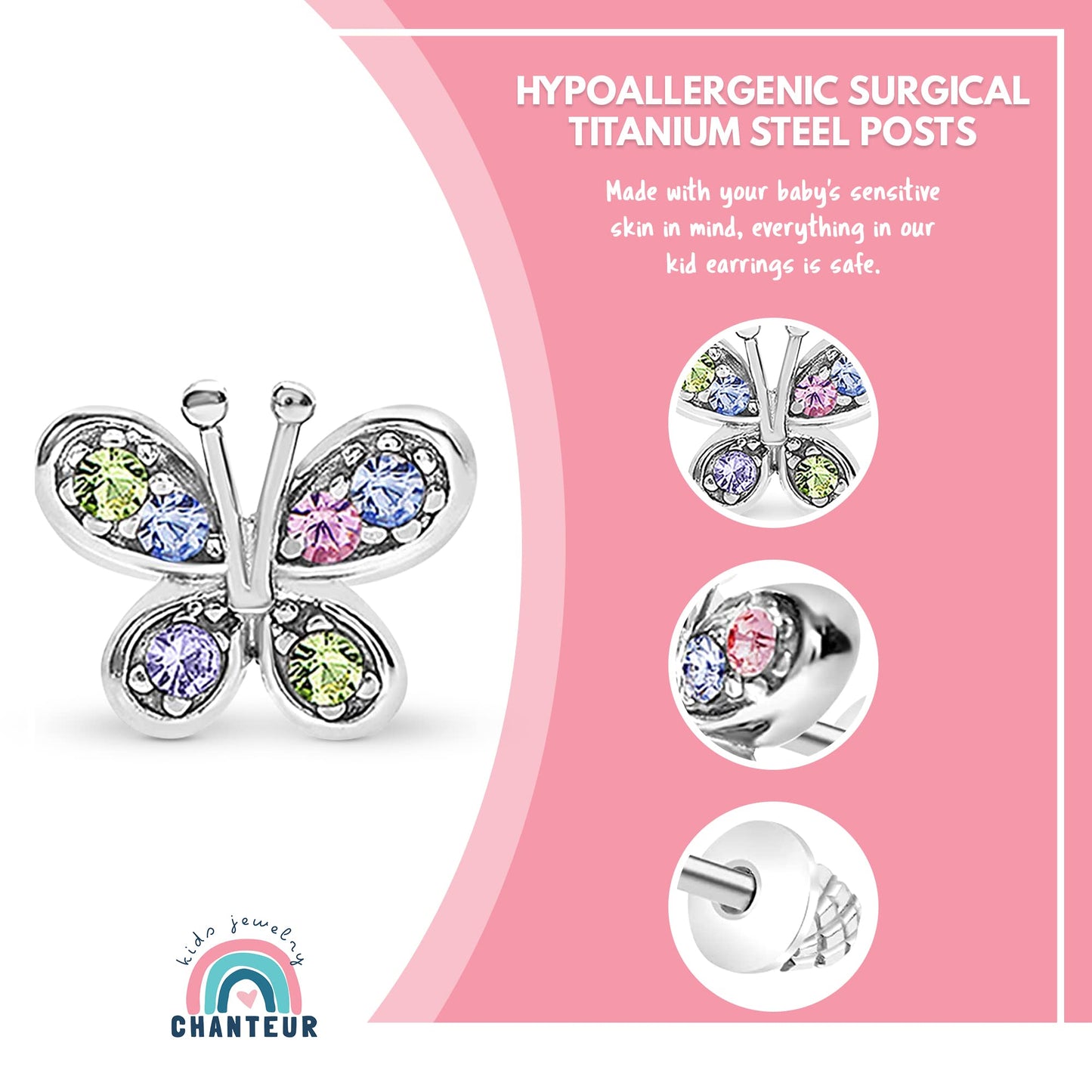 Crystal Butterfly Kids Baby Girl Earrings With Elements