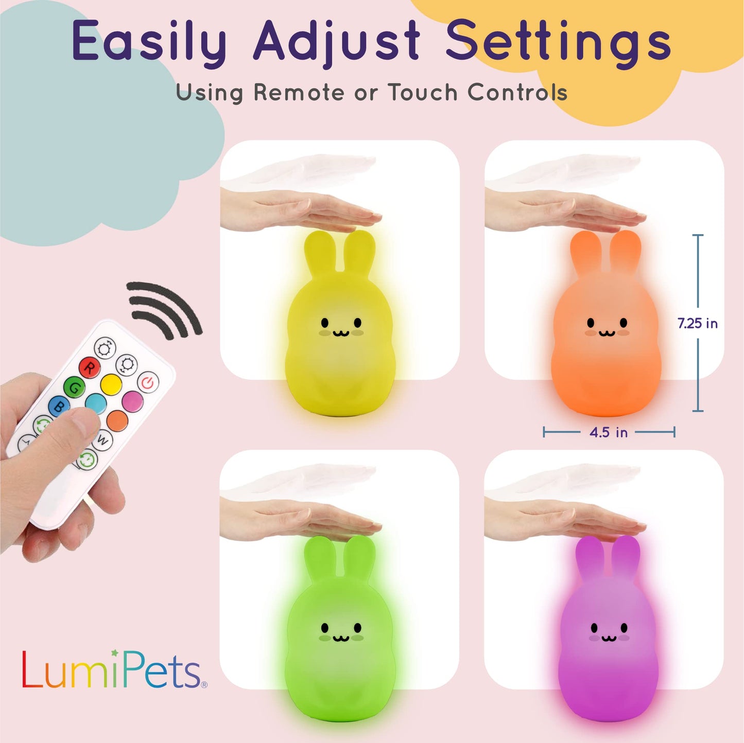 Lumipets Remote Control Silicone Night Light for Kids - Pig Design with 9 Soft Colors & Sleep Timer - Rechargeable, Battery-Operated Lamp for Bedroom | Baby Nursery, Toddler, Girls, Boys