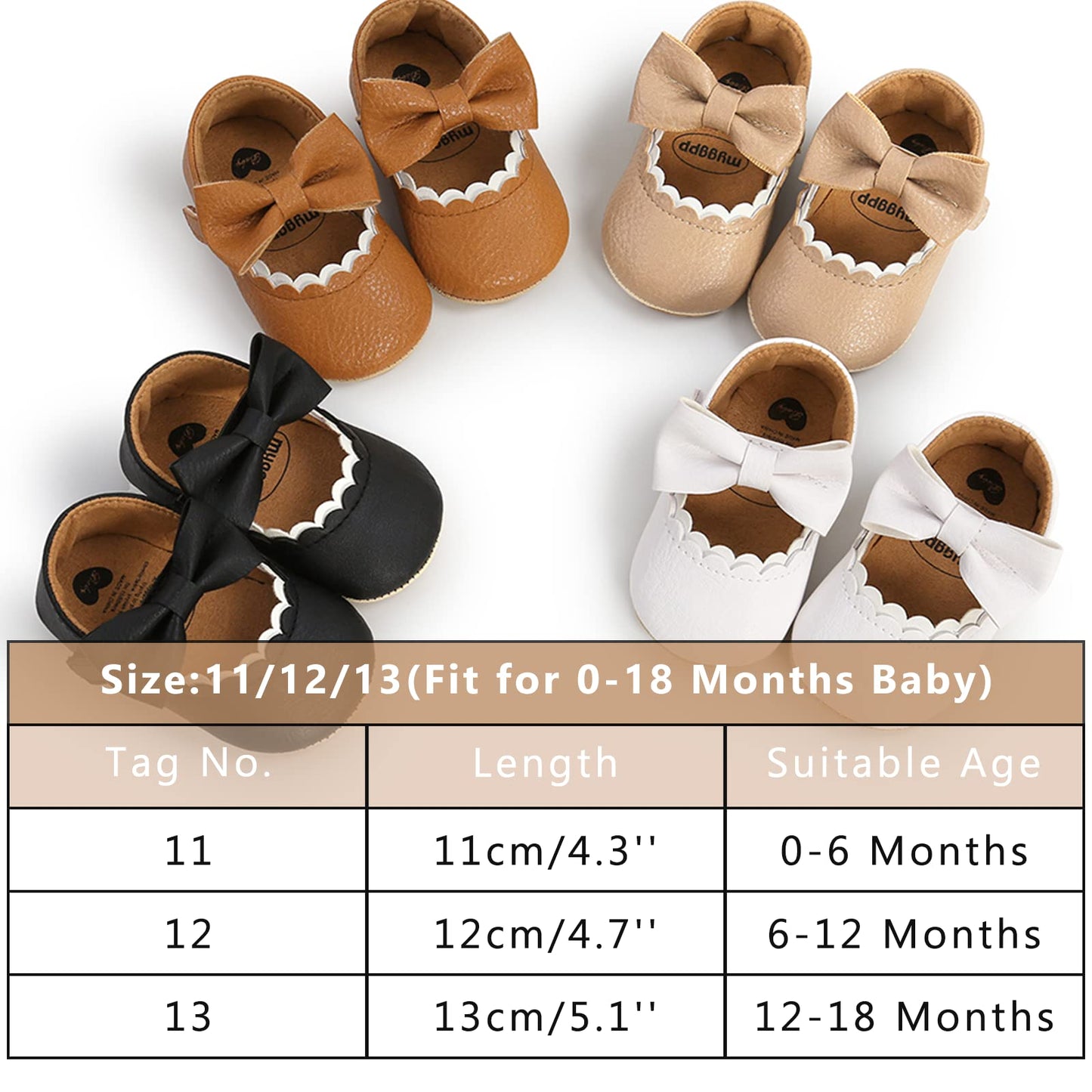 Baby Girl Mary Jane Flats Dress Shoes - Infant Newborn Shoes Anti-Slip Soft PU Leather Party School Wedding Princess Baby Girl Shoes 0-18M