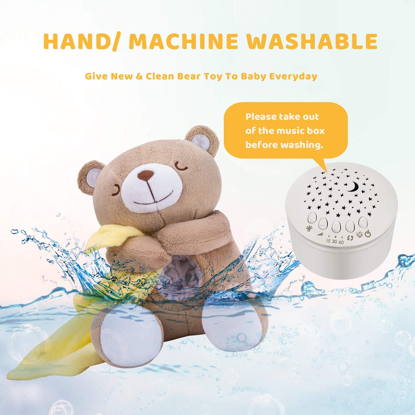 BEREST Baby Sleep Soother Happy Bear, Mom's Heartbeat Bear Lullabies White Noise Machine, Nursery Decor Night Light Projector, Toddler Crib Sleeping Aid, Baby Shower Gifts Portable Teddy