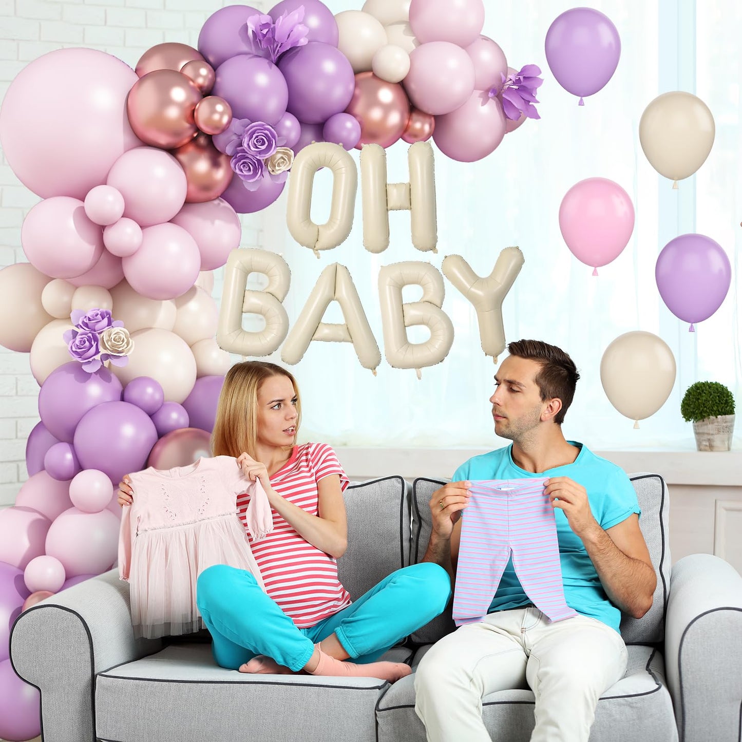 Sage Green Baby Shower Decorations,Boho Greency Neutral Balloon Arch with Oh Baby Balloon Banner Green Gold Balloons For Boy Girl Woodland Baby Shower Birthday Party Supplies
