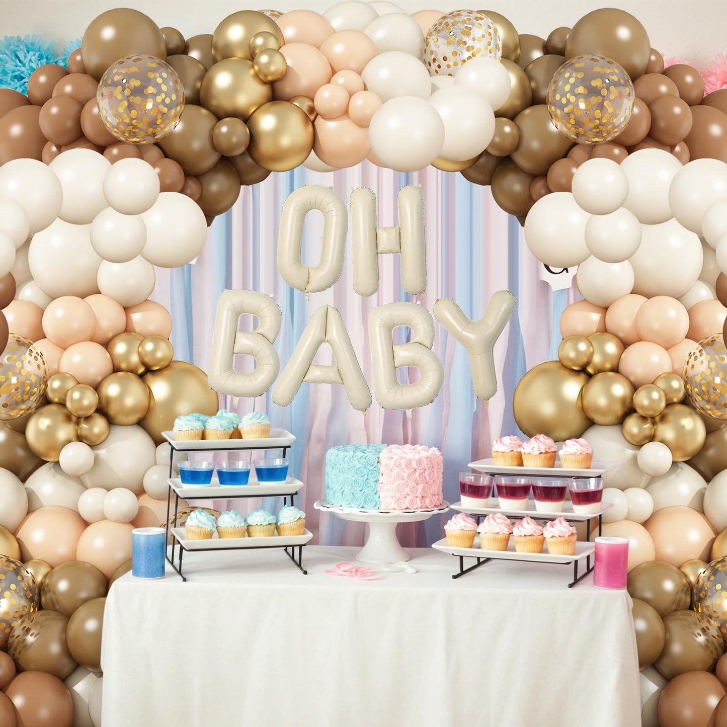 Sage Green Baby Shower Decorations,Boho Greency Neutral Balloon Arch with Oh Baby Balloon Banner Green Gold Balloons For Boy Girl Woodland Baby Shower Birthday Party Supplies