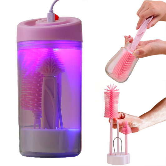 Baby Bottle Brush Set,Travel Baby Bottle Cleaner Kit,Silicone Bottle Brush with Stand Holder, Bottle Drying Rack,Babyshower Gifts for New Mom