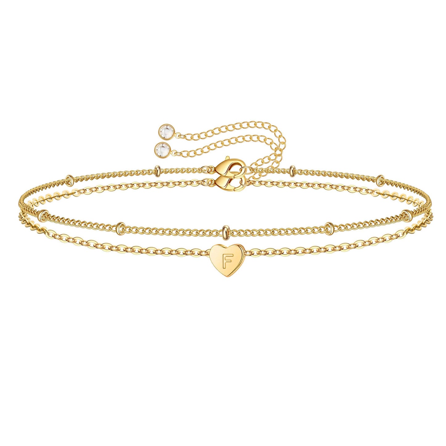 Turandoss Dainty Heart Initial Bracelets for Women Girls, 14K Gold Filled Handmade Personalized Letter Layered Heart Initial Bracelets for Women Teen Girls Jewelry Gifts