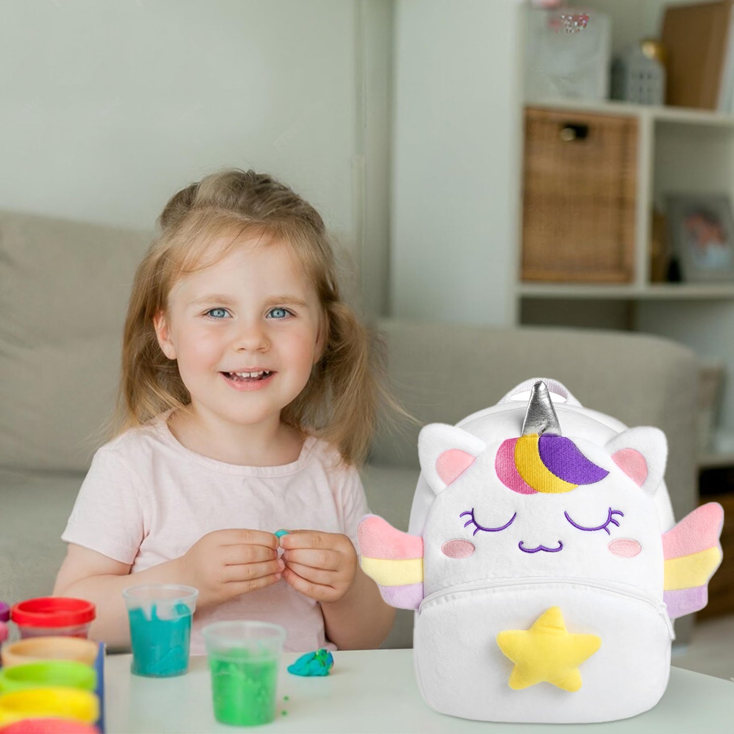 Kasqo Toddler Backpack for Boys and Girls, Kids Backpack Small Cute Animal Soft Plush Mini Backpack for 1-6 Years