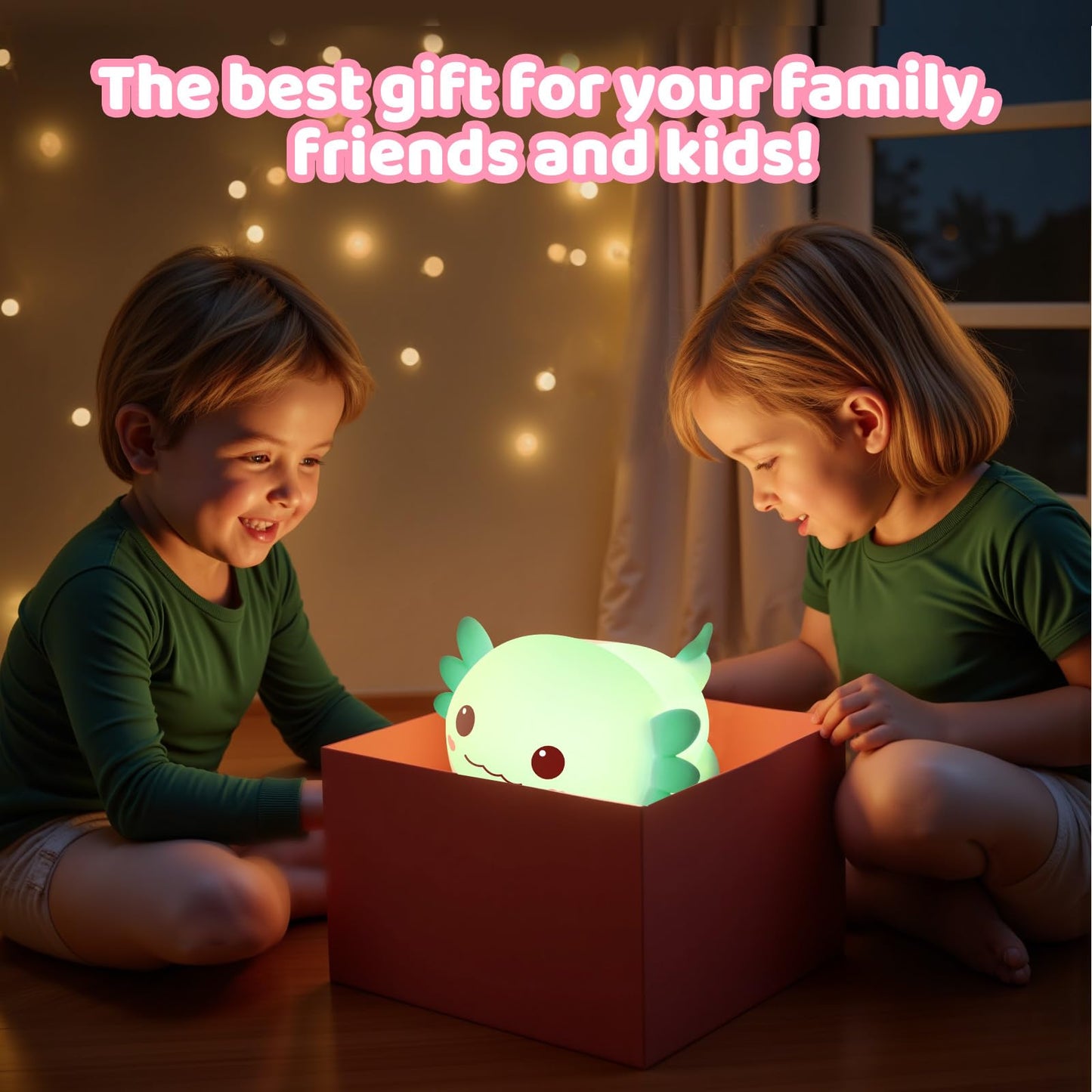 Huggwaii Squishy Axolotl Night Light for Kids – Dimmable Silicone Axolotl Lamp, 2025 Upgraded Baby Night Light, Rechargeable, 20H Battery Life, Sleep Aid Gift for Toddlers, Girls&Room Decor