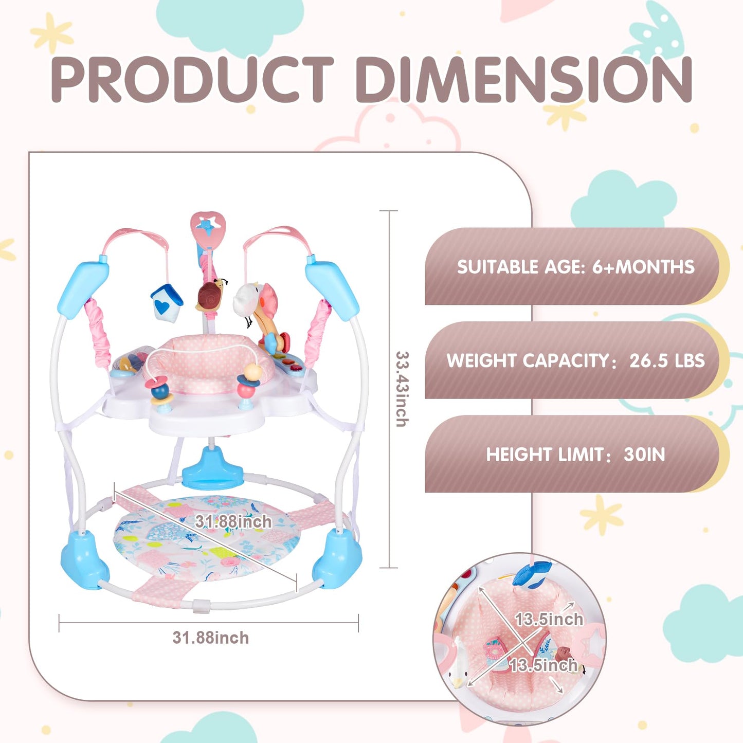 Baby Activity Center, 3-in-1 Baby Jumper, Infant Activity Center with 360° Rotating Seat, Music, Lights, 3 Adjustable Heights, Infant Activity Jumper for 6+ Months JP2401