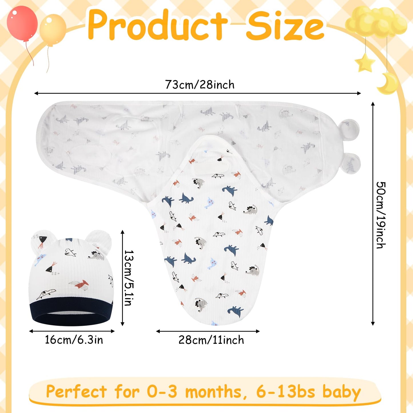 Ramede 6 Pack Baby Swaddle Blanket with Hats Sleep Swaddle for 0-3 Months Newborn Sacks Soft Cotton Wearable for Boy Girl