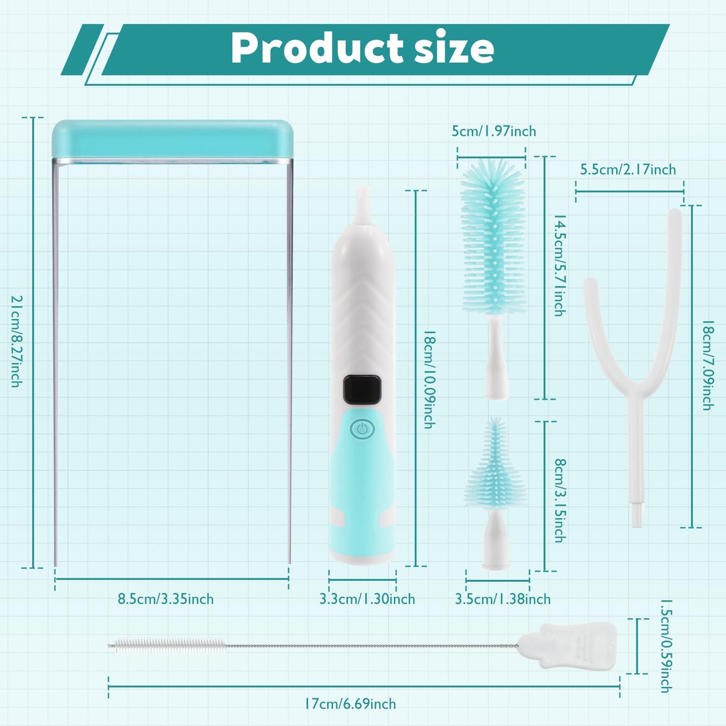 Bottle Brush Cleaning Set with Storage Holder, Adjustable Cleaning Power, Silicone Plastic LED Display Bottle Cleaner Brush for Long Narrow Neck Bottles, Water Bottles, Baby Bottles, Tumblers (Pink)