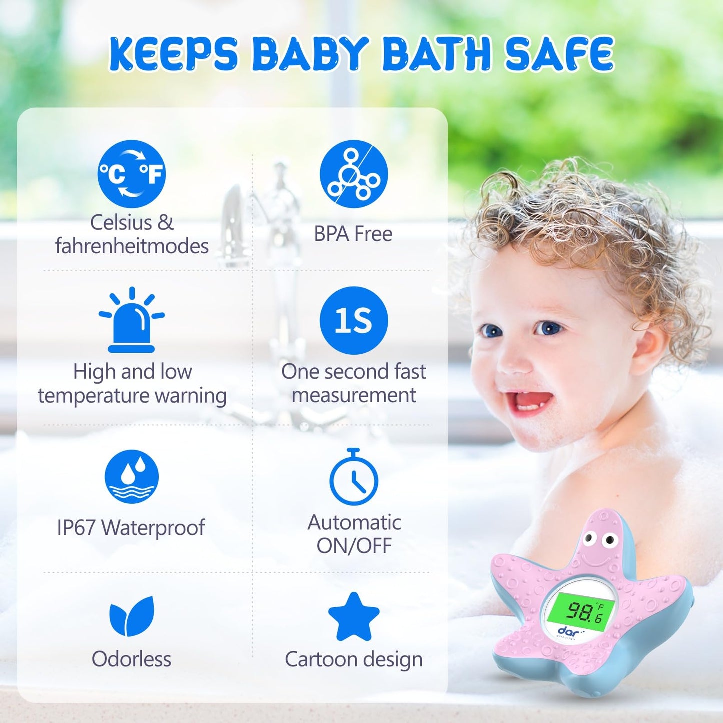 Baby Bath Thermometer, Digital Water Temperature Thermometers with 3 Color Backlit and Temperature Warning, Safety Bath Tube Thermometers Floating Toy for Infant, Toddler
