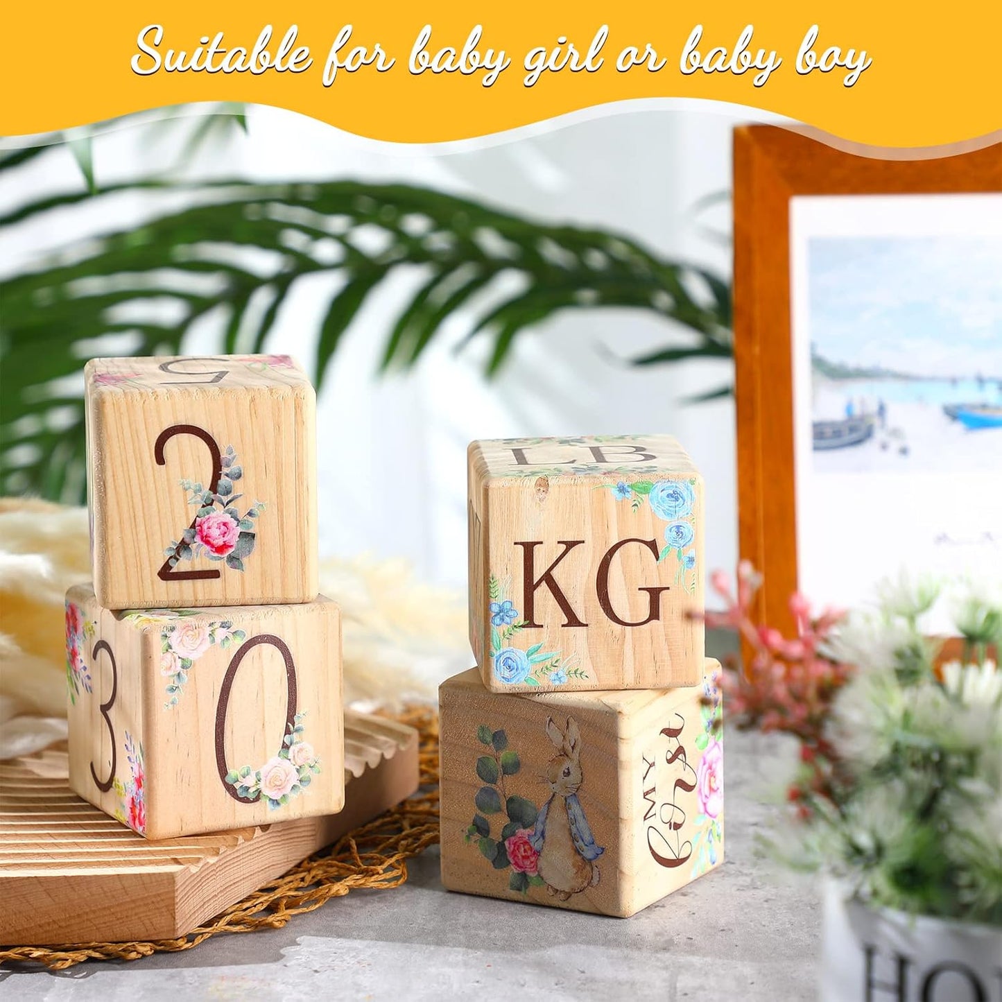 Sintuff 6 Pcs Baby Monthly Milestone Blocks Set Flower Natural Wooden Newborn Age Blocks with Week Month Year Grade Day Baby Age Photo Props for Girls Boys Shower Birthday Gift Decor