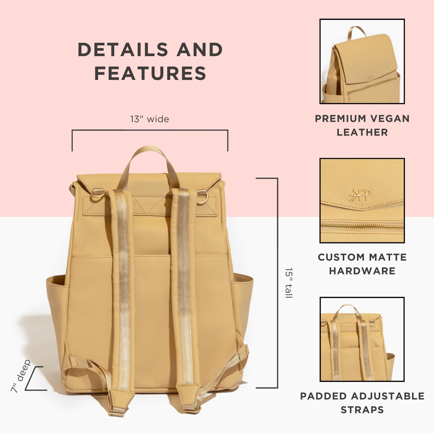 Freshly Picked Classic II Diaper Bag Backpack, Wipeable Vegan Leather With Changing Pad (Sage Green V2)