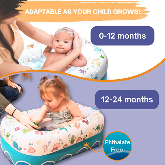 Mommy's Helper | Inflatable Under The Sea Baby Bathtub, Collapsible Safe Baby Bath Tub with Anti-Sliding Saddle Horn Seat, Must Have Travel Toddler Bath, Portable Bathtub Recommended Months 6 to 24
