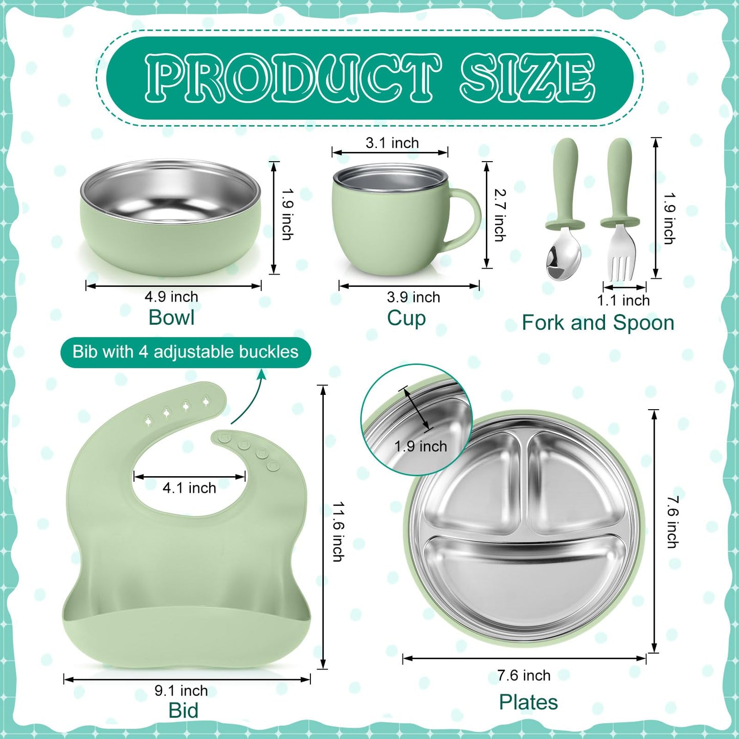 Nuogo 6 Pcs 304 Stainless Steel Kids Plates and Bowls Set Stainless Steel Suction Bowls and Toddler Cup with Removable Silicone, Forks Spoons Pocket Bib for Baby Toddle(Pink,Round)