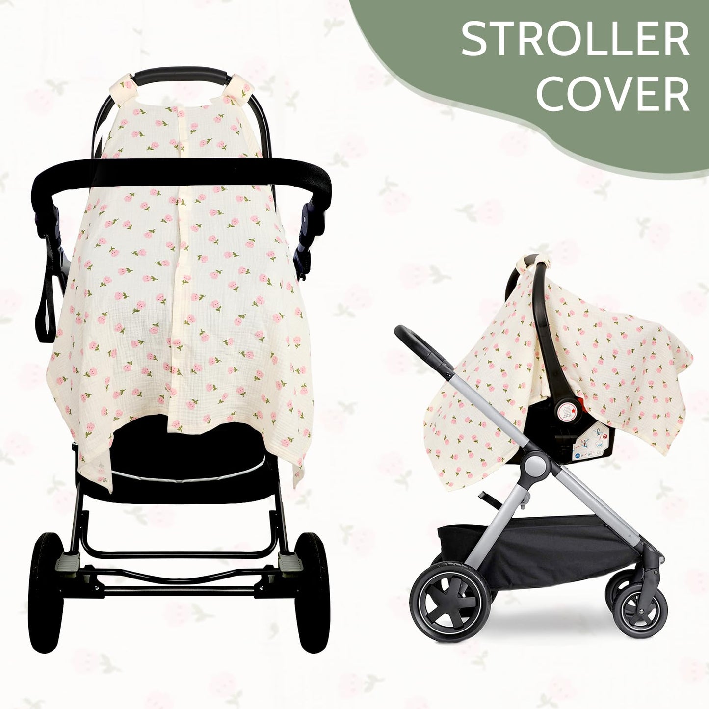 Muslin Car Seat Cover Baby Girls Boys, Summer Cotton Baby Car Seat Cover for Carseat, Comfortable Nursing Cover, Soft Baby Blanket, Breathable Lightweight Infant Stroller Canopy, Rainbow