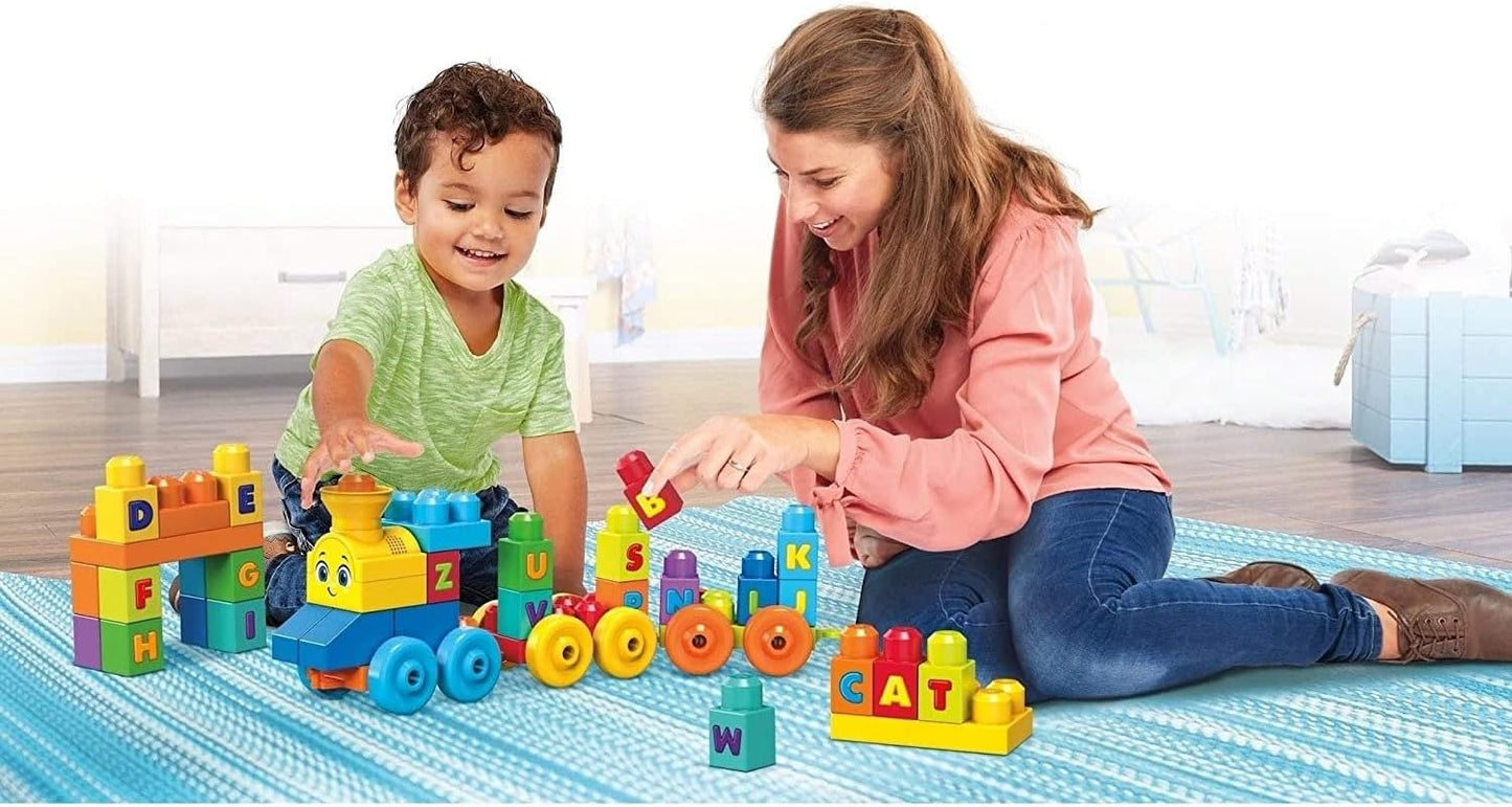 MEGA BLOKS First Builders Toddler Building Blocks Toy Set, ABC Musical Train with 50 Pieces, Music and Sounds, Ages 1+ Years