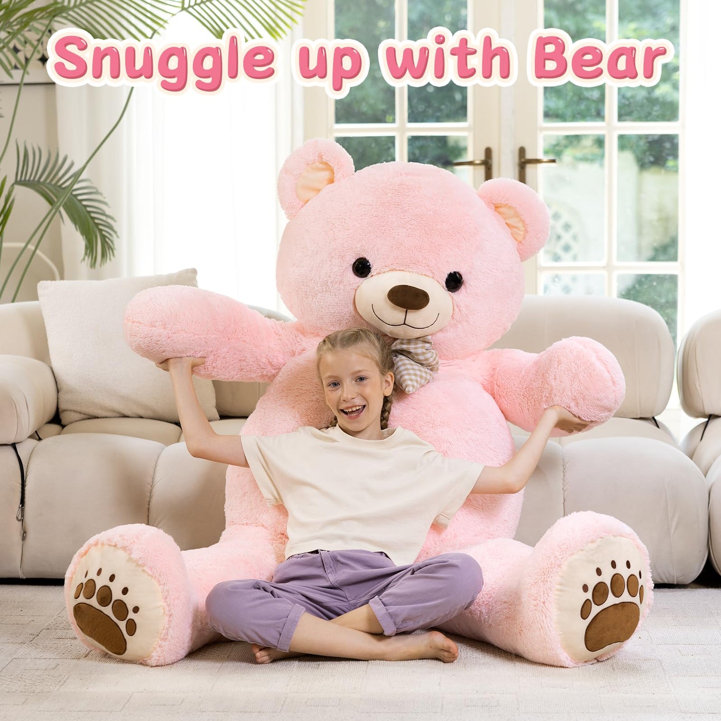 6ft Giant Teddy Bear Stuffed Animal, 72" Life Size Pink Teddy Bear Plush Toy, Cuddly Stuffed Bear Gift for Girlfriend, Wife, Kids at Birthday Valentine's Day, Christmas, Baby Shower Decor