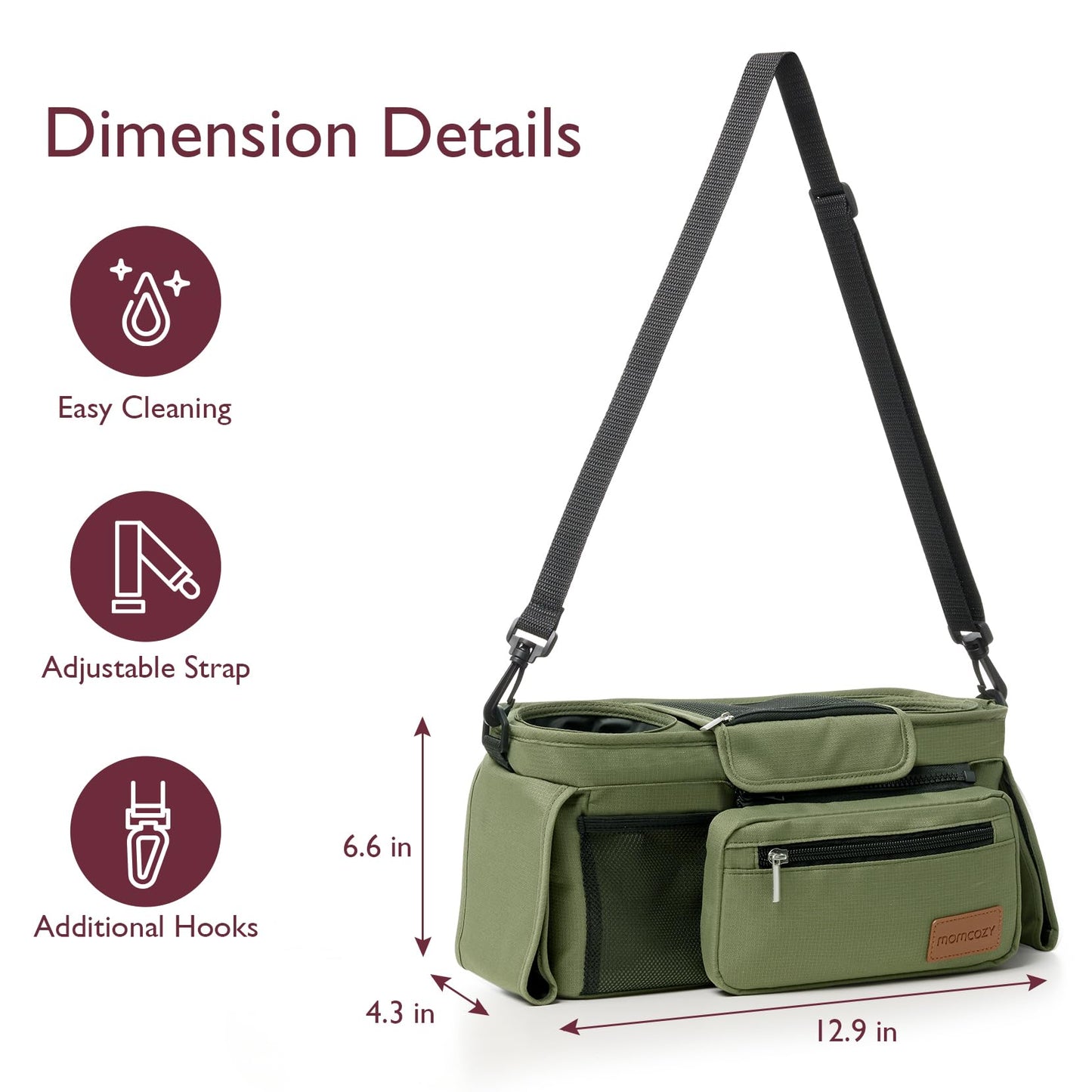 Momcozy Universal Stroller Organizer, 2 Insulated Cup Holders, Removable Zip Pocket, Adjustable Straps, Large Capacity Baby Essentials Compact Design, Fits Any Stroller (Multicolor)