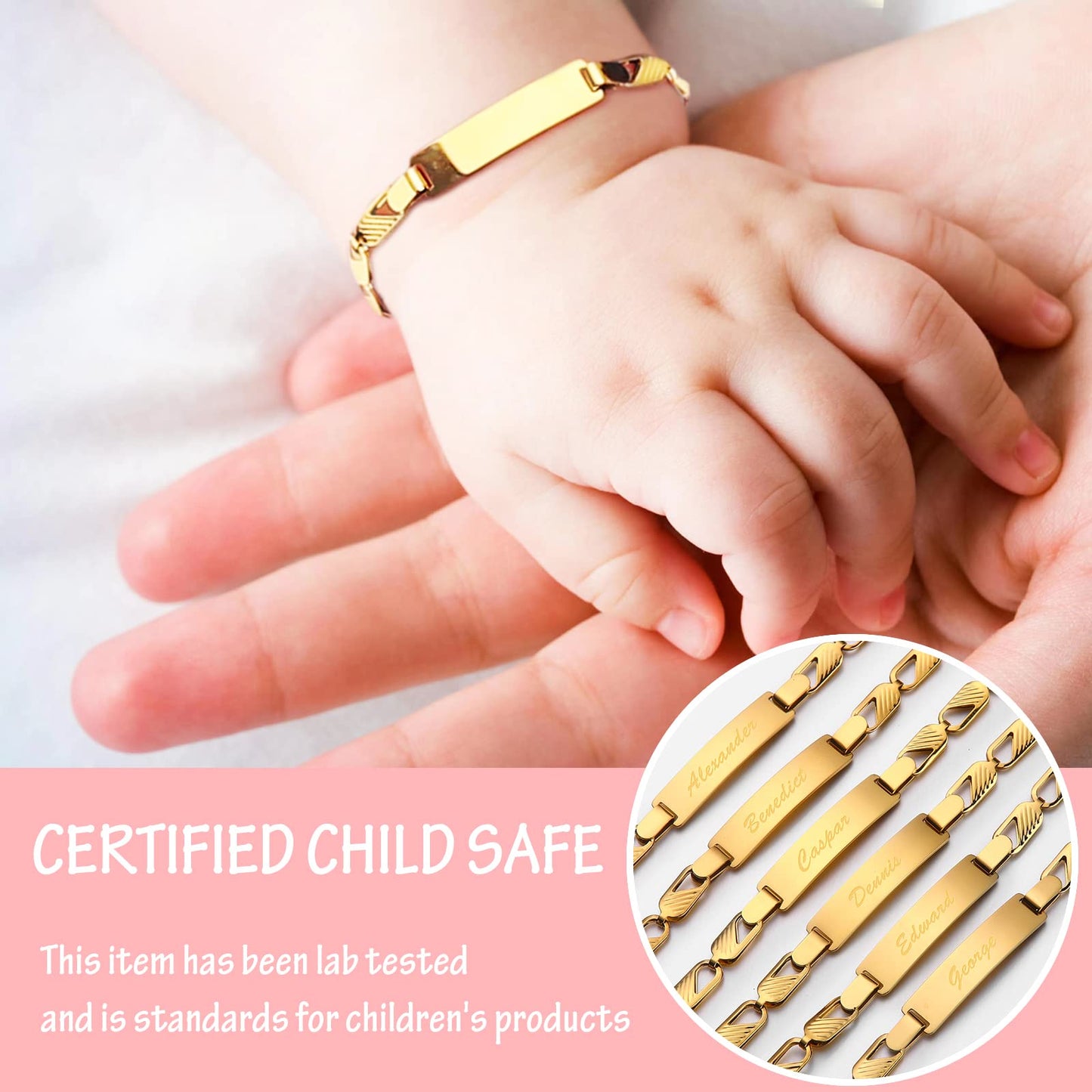Tina&Co Personalized Baby Name Bracelet Customized 18K Gold Plated for NewBorn to Children Girl Boy Birthday Baby Shower Gift Personalized Gift 2313B (Style 1)