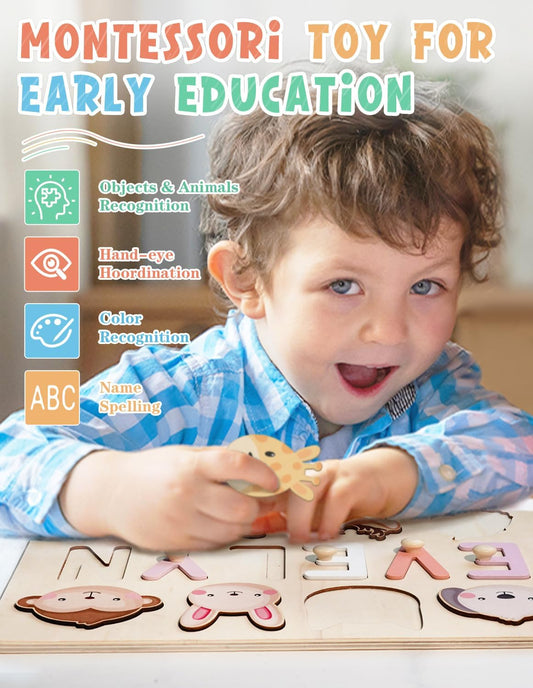 Personalized Name Puzzle with Gift Wrapping and Customizable Blessing - Montessori Learning Toy for Toddlers Ages 1-3, Helps Kids Recognize Their Names