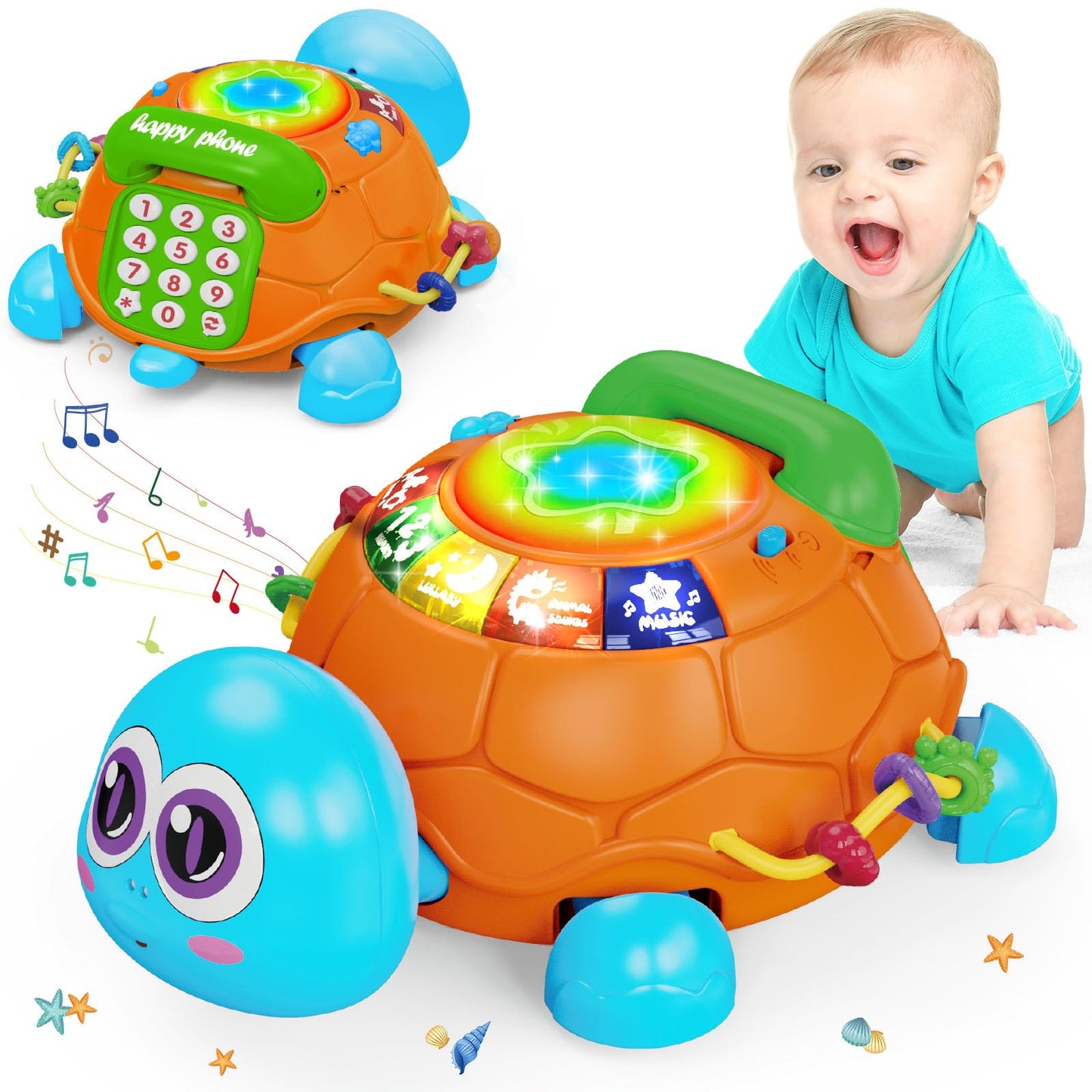 Hanayo Baby Musical Turtle Crawling Girl Toys for 6-18 Months,Infant Early Learning Educational Toy,Baby Girl Gift Essentials for Newborn 7 8 9 11+ Months 1-2 Year Old(Pink)