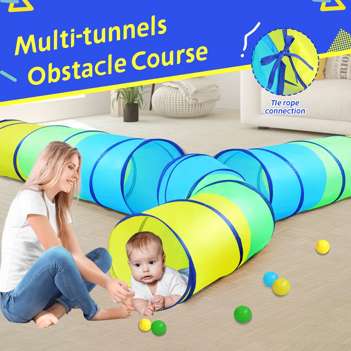 PigPigPen Pop Up Play Tunnel Tent for Toddlers Babies or Dogs, Indoor & Outdoor Toys for Kids Backyard Playset. (Red,Yellow,Blue)