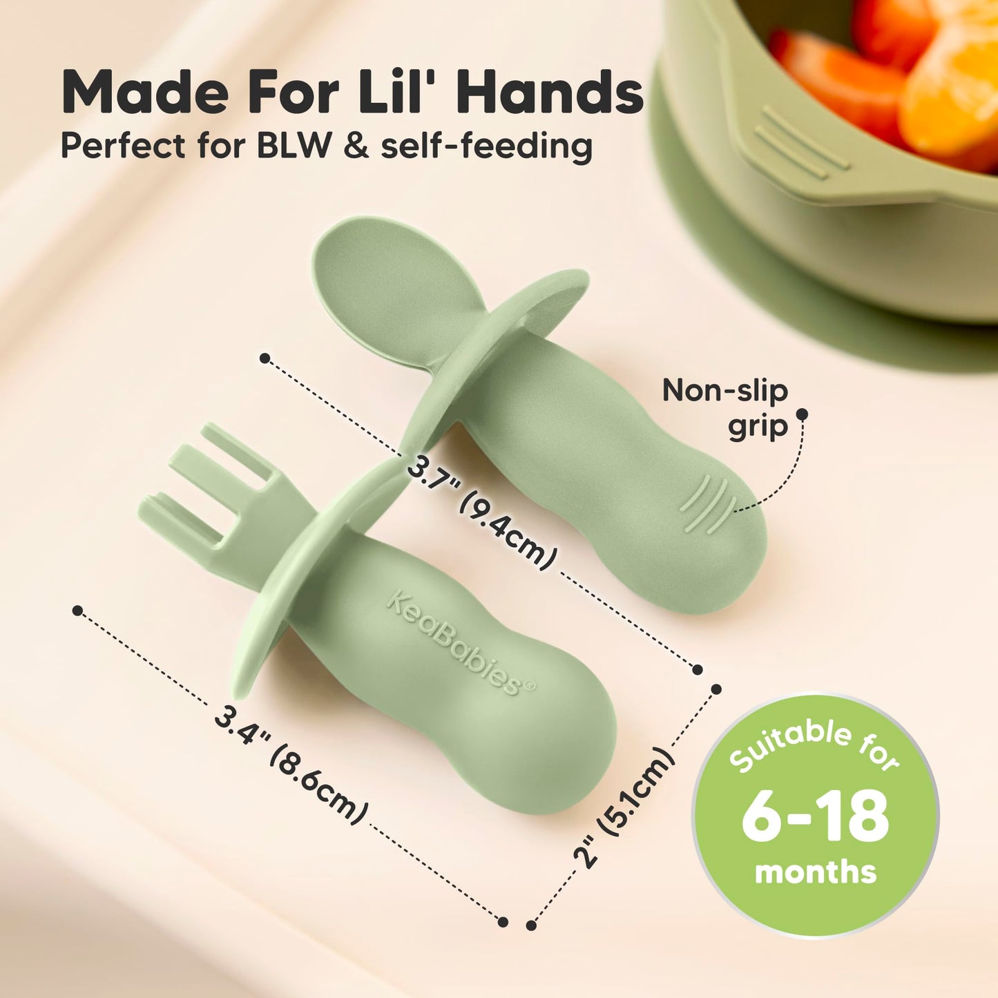 KeaBabies 4-Pack Silicone Baby Spoons and Forks Set - Baby Led Weaning Utensils 6-12 Months, Self Feeding Toddler Spoon & Fork for Training, Teething, Easy to Hold, BPA-Free Silicone (Roseate)