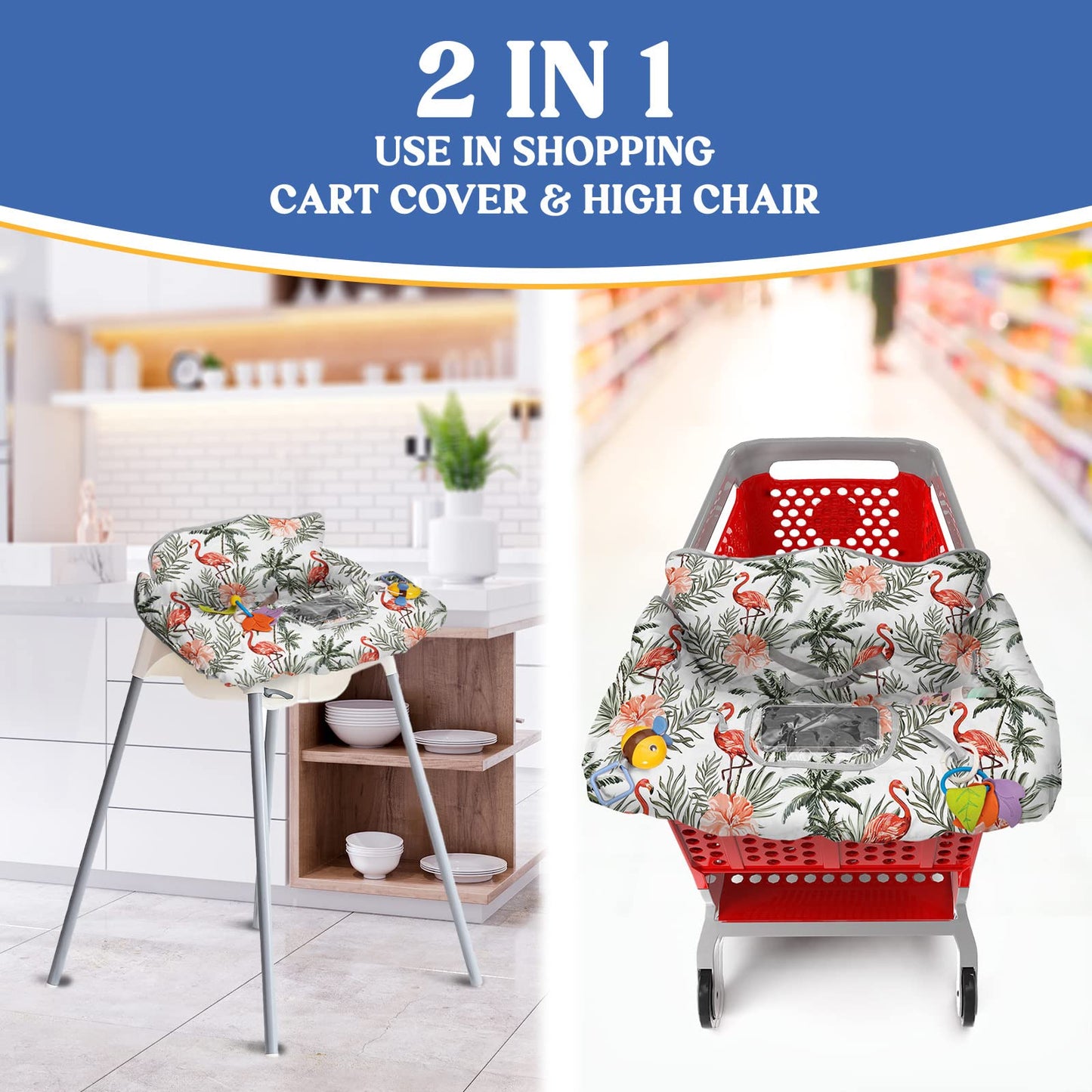 Shopping Cart Cover for Baby PILLANI, High Chair Cover for Restaurant Seat, Grocery Cart Cover for Baby Girl and Boy, Cotton Buggy Covers for Babies, Toddler Shopping Cart Cover