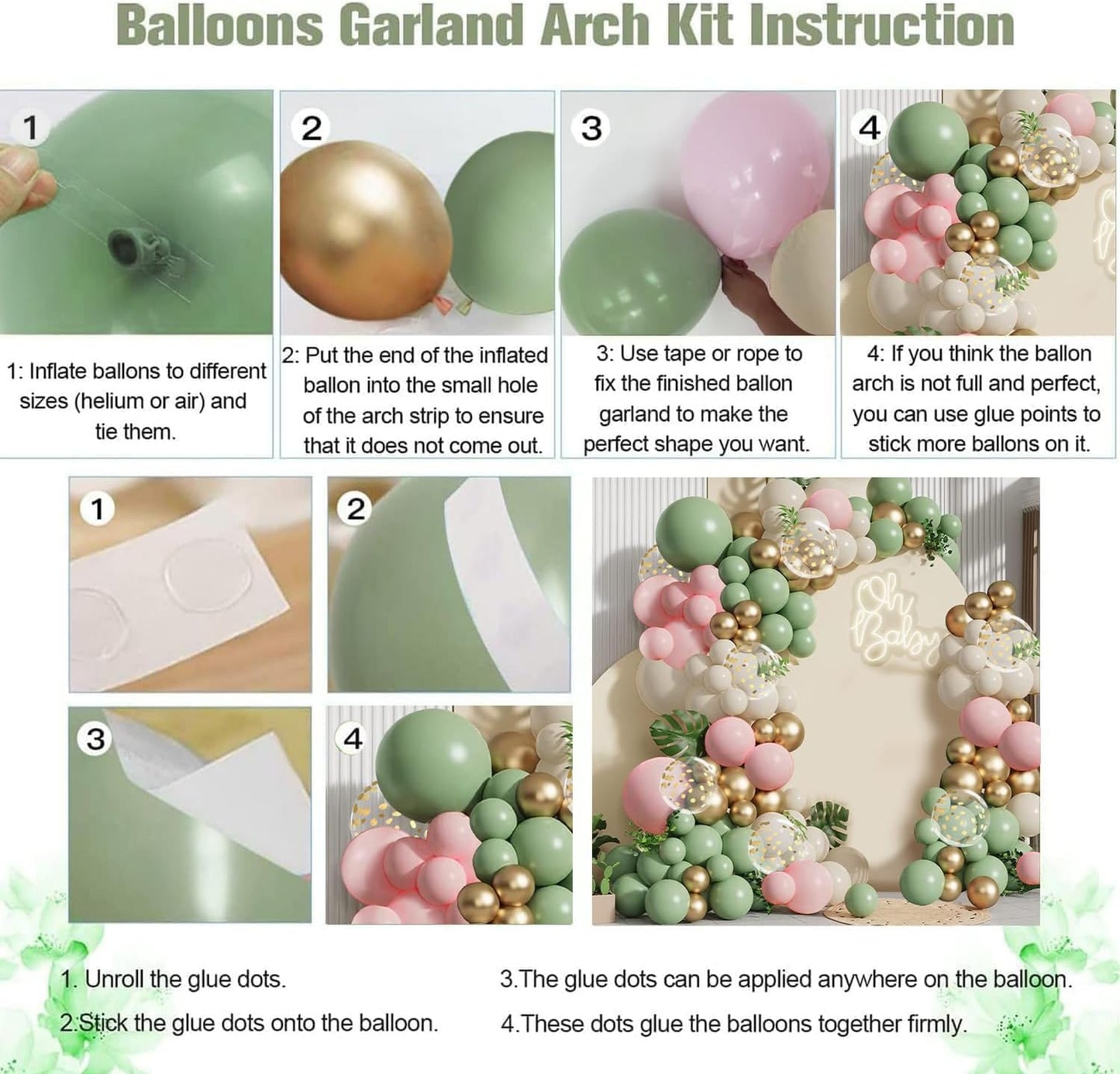 Sage Green Pink Balloon Arch Kit, Olive Green Light Pink Sand White Blush Metallic Gold Balloons with Gold Confetti Balloons for Girl Birthday Woodland Baby Shower Jungle Safari Decorations