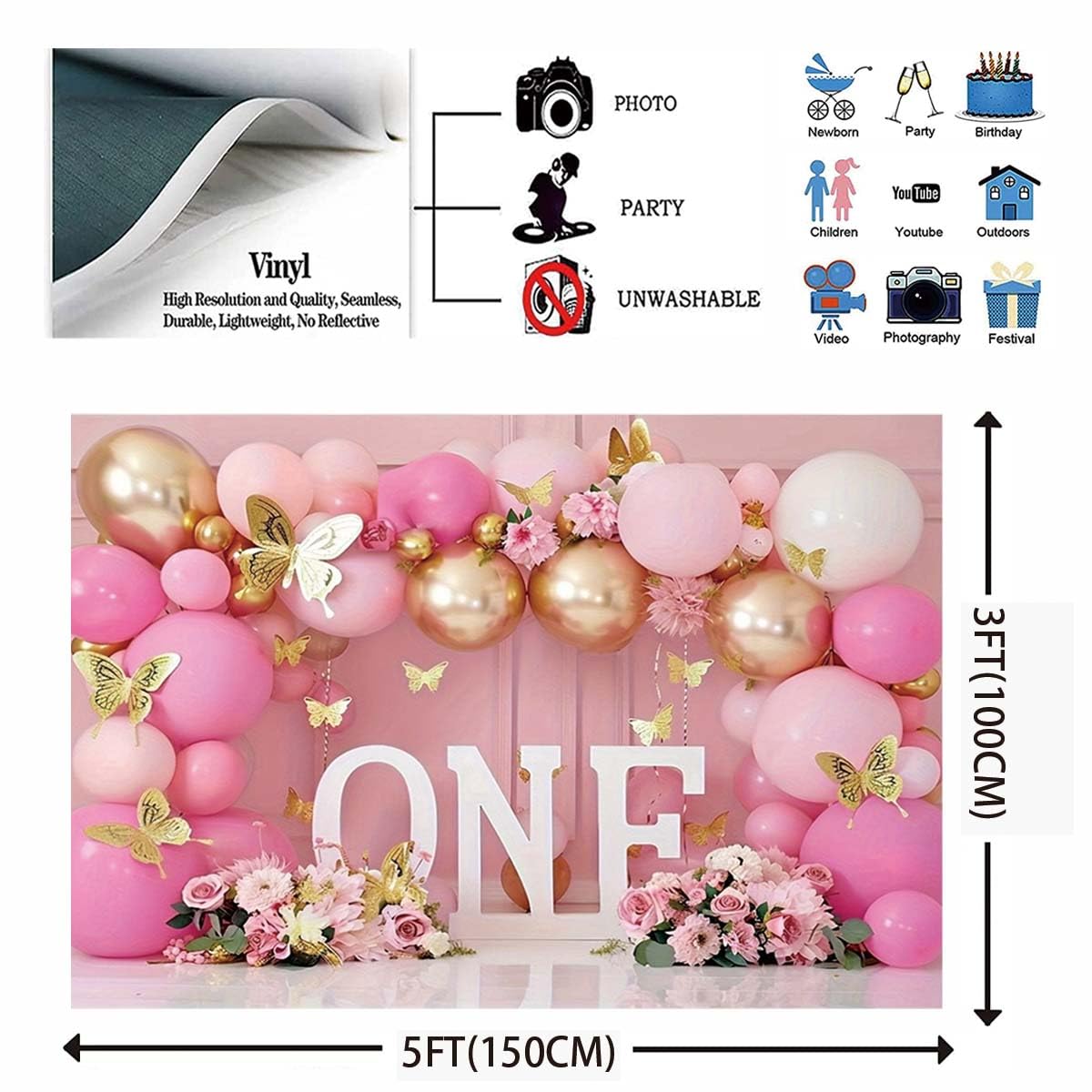 Pink Bear Hot Air Balloon Backdrop Girl Bear Balloons Baby Shower Background Girl 1st Birthday Party Banner Newborn Baby Shower Party Cake Table Decoration Photo Booth Props(Pink, 7x5ft)