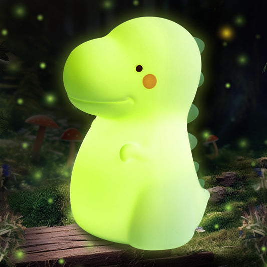 Children's Dinosaur Night Lamp, 7-Color Adjustable Breathing Dinosaur lamp, Portable Rechargeable LED Bedside lamp for Kindergarten, Boys and Girls' Toy Christmas Gift (Green)