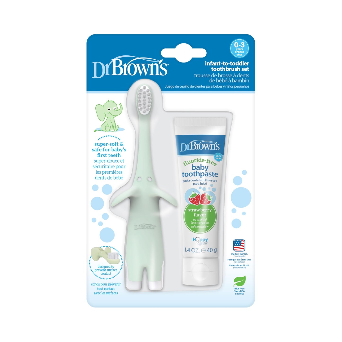 Dr. Brown's Infant-to-Toddler Training Toothbrush, Soft for Baby's First Teeth, Pink Elephant, 0-3 Years (Colors/Styles May Vary)