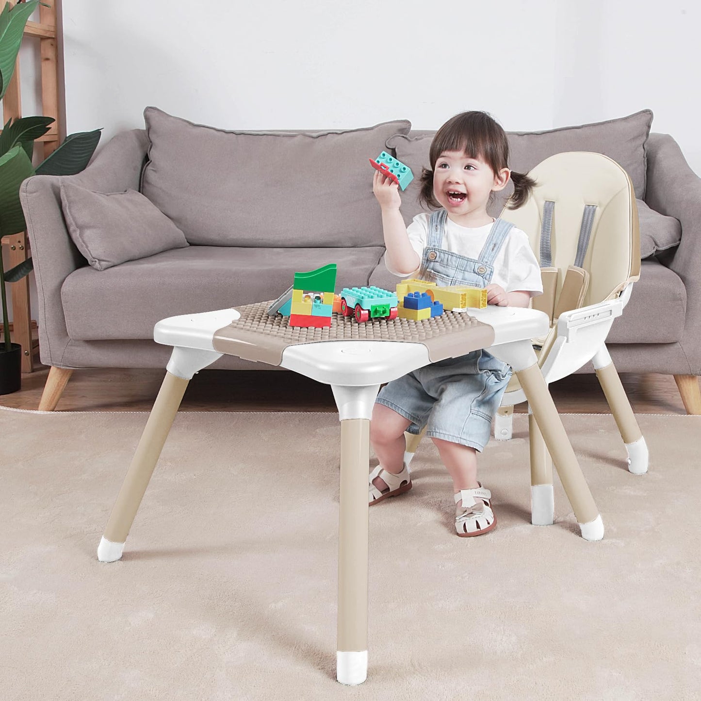 Gofirst 6 in 1 Baby High Chair,Convertible High Chairs for Babies and Toddlers/Booster Seat/Table and Chair Set,Baby Feeding Chair/5-Point Harness,4-Position Removable Tray&PU Cushion Baby Highchair