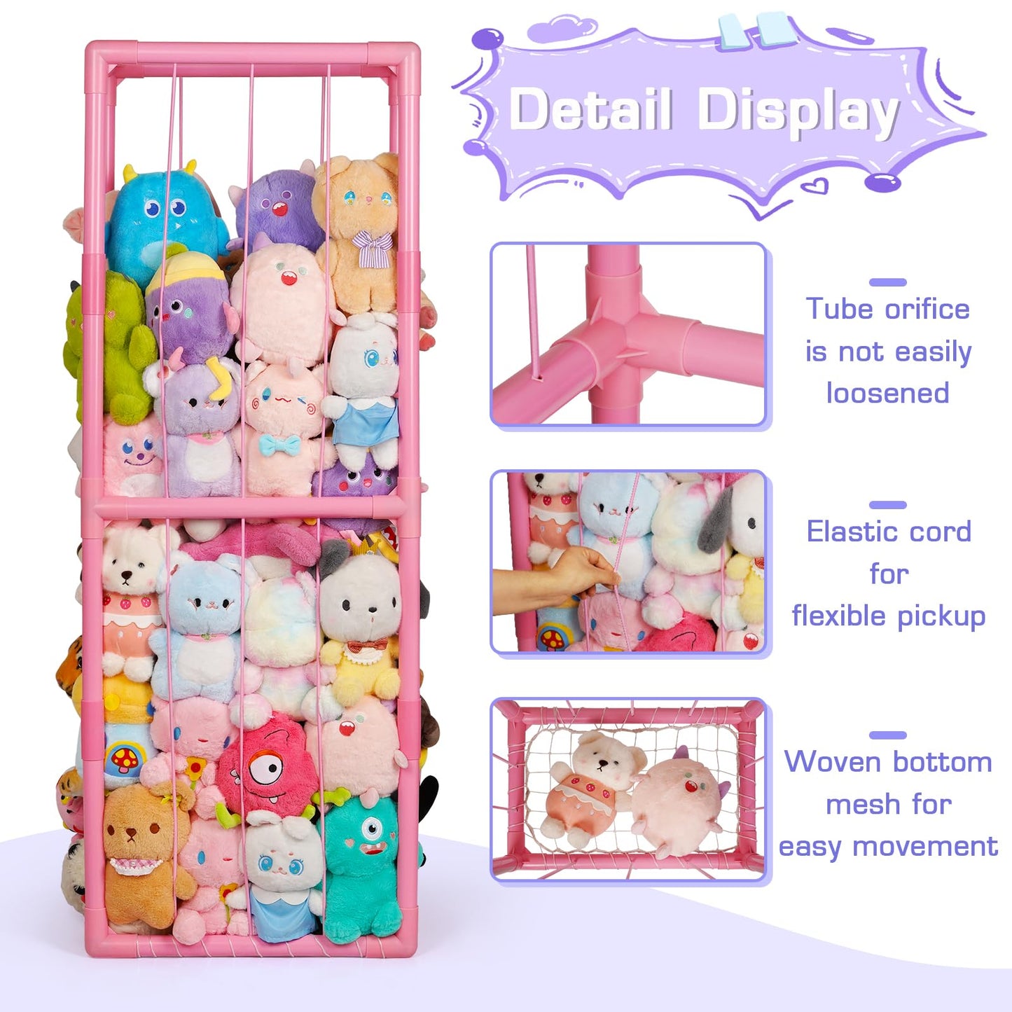 Trycooling Stuffed Animal Storage Zoo Stuffed Animal Holder Space Save Vertical Stuffed Animals Storage PVC with Elastic Band and Net for Playroom Bedroom Nursery (White 1)