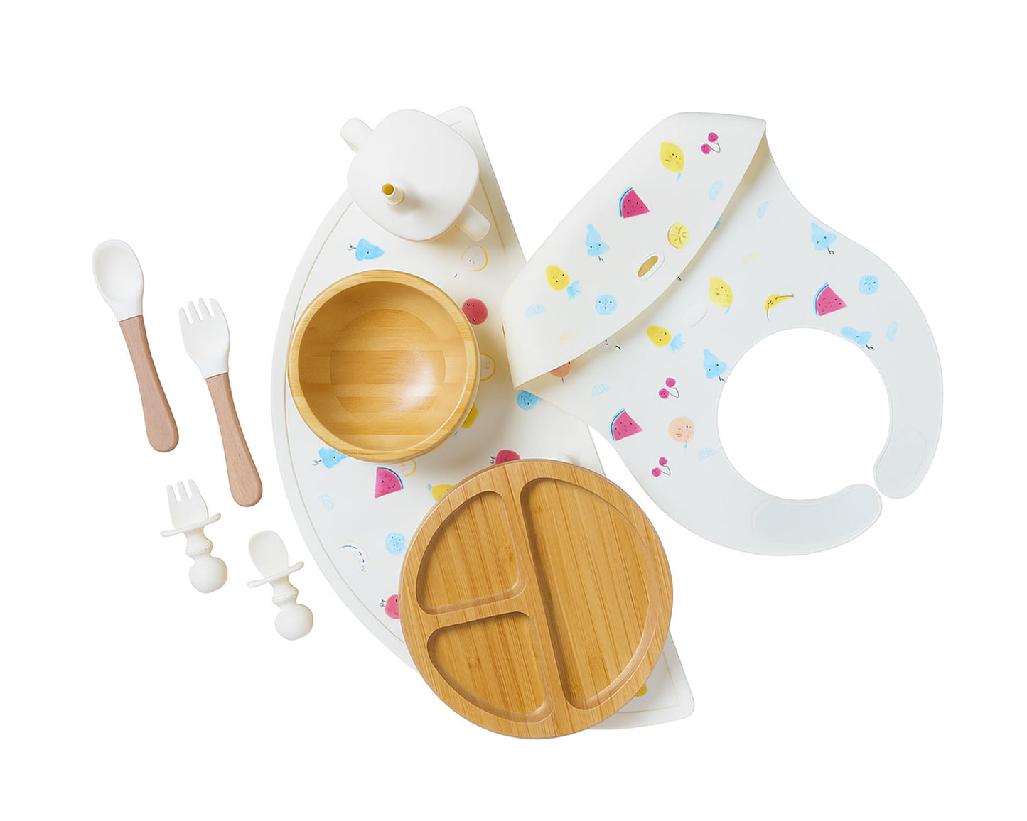 Bamboo Baby Feeding Set for Infants & Toddlers - Baby Essentials, Non-Toxic, Sustainable, Bamboo Suction Plate & Bowl, Bib, Sippy Cup w/Lid & Straw, Daily Use, Travel, Baby Shower Gifts (Pink)