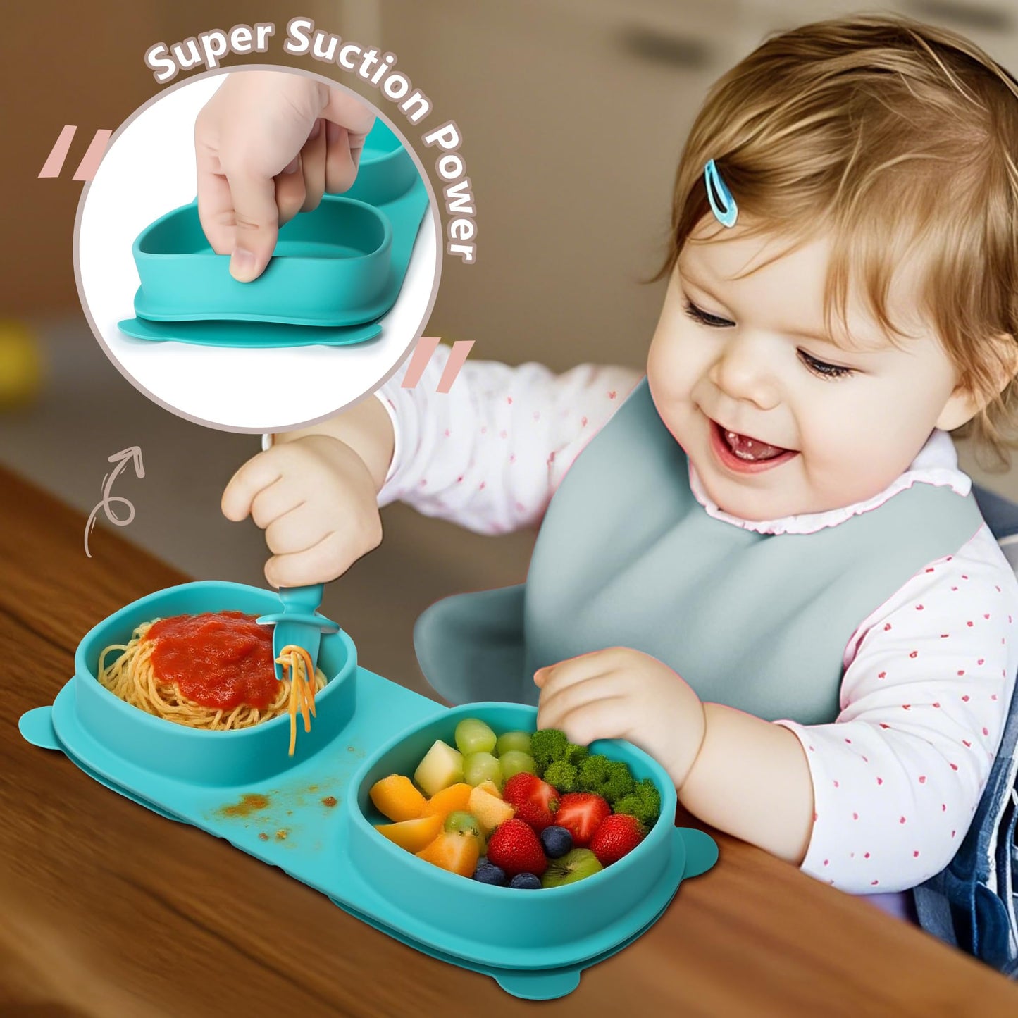 Silicone Foldable Novelty Dinner Plates,Baby Plates Travel Essential with Forks and Spoons,Microwave & Dishwasher SafeWatermelon