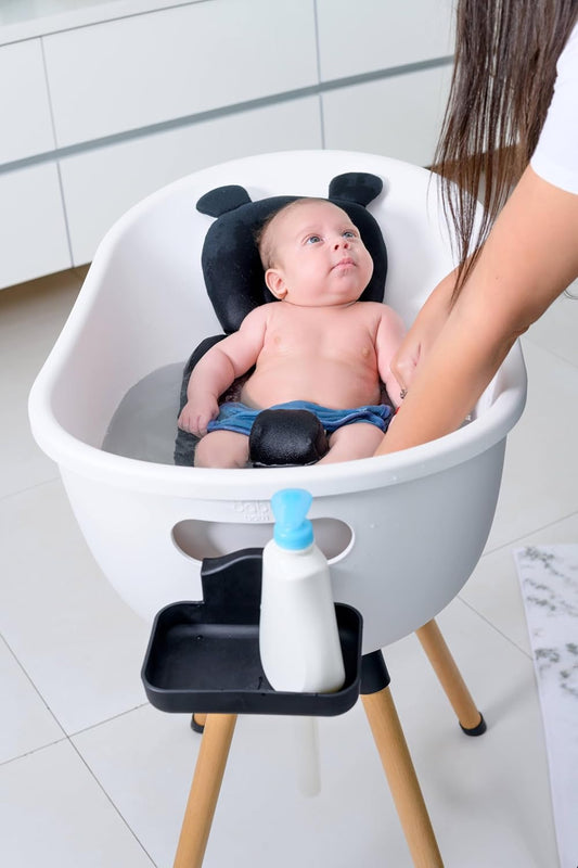 Luxury Standing Baby Bathtub, 3-Stage Convertible with Wooden Stand, Ergonomic Design, No Tray