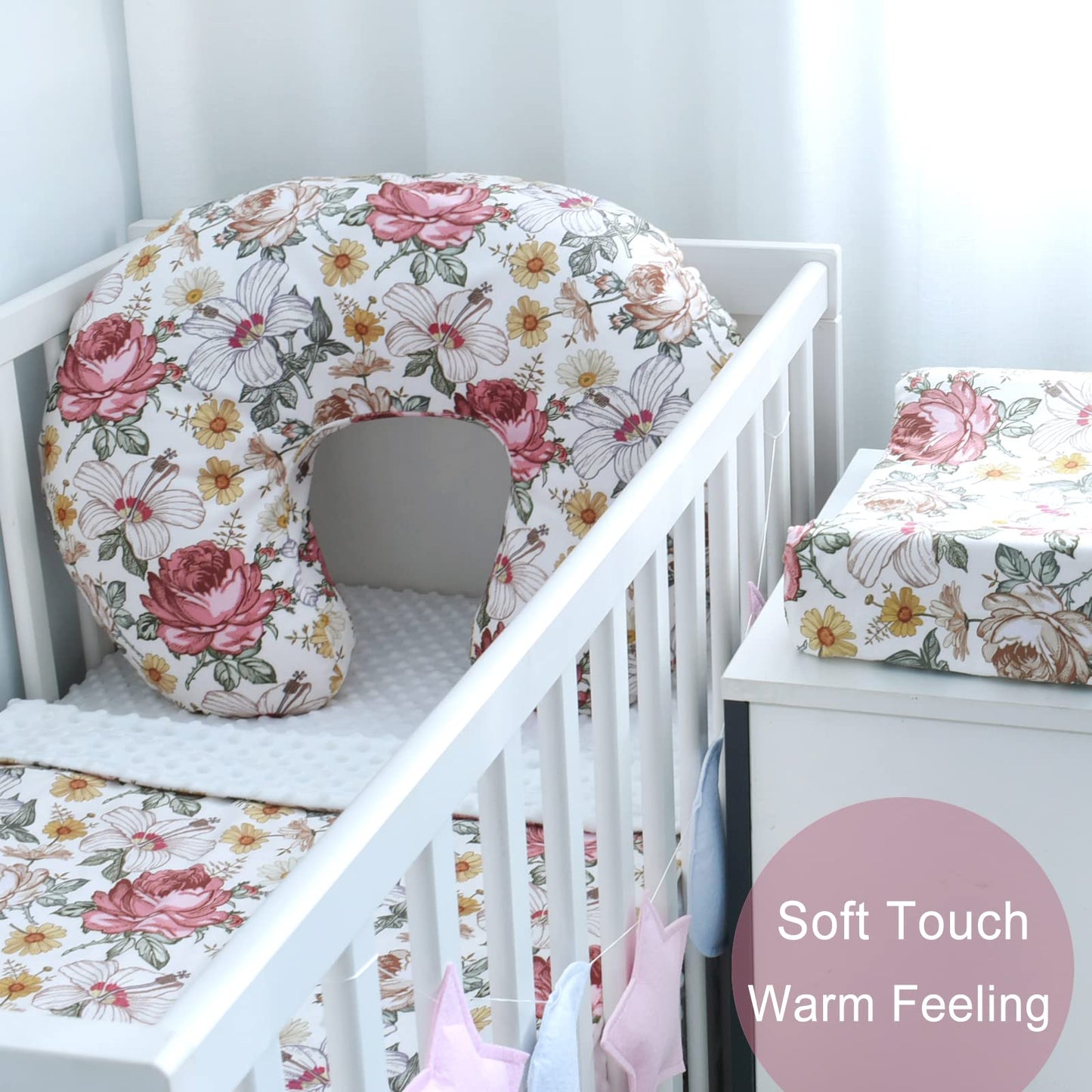 OWLOWLA Nursing Pillow Cover, Breastfeeding Pillow Slipcover Fits Nursing Pillow for Baby Boy Girl(Blush Pink)