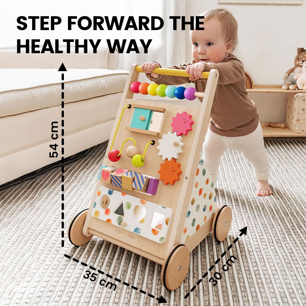 Tiny Land Wooden Baby Walker, Baby Push Walker, Montessori Walker Toy, Adjustable Speed Baby Walker for Boys and Girls, Baby Activity Center, Push Toys for Kids Development