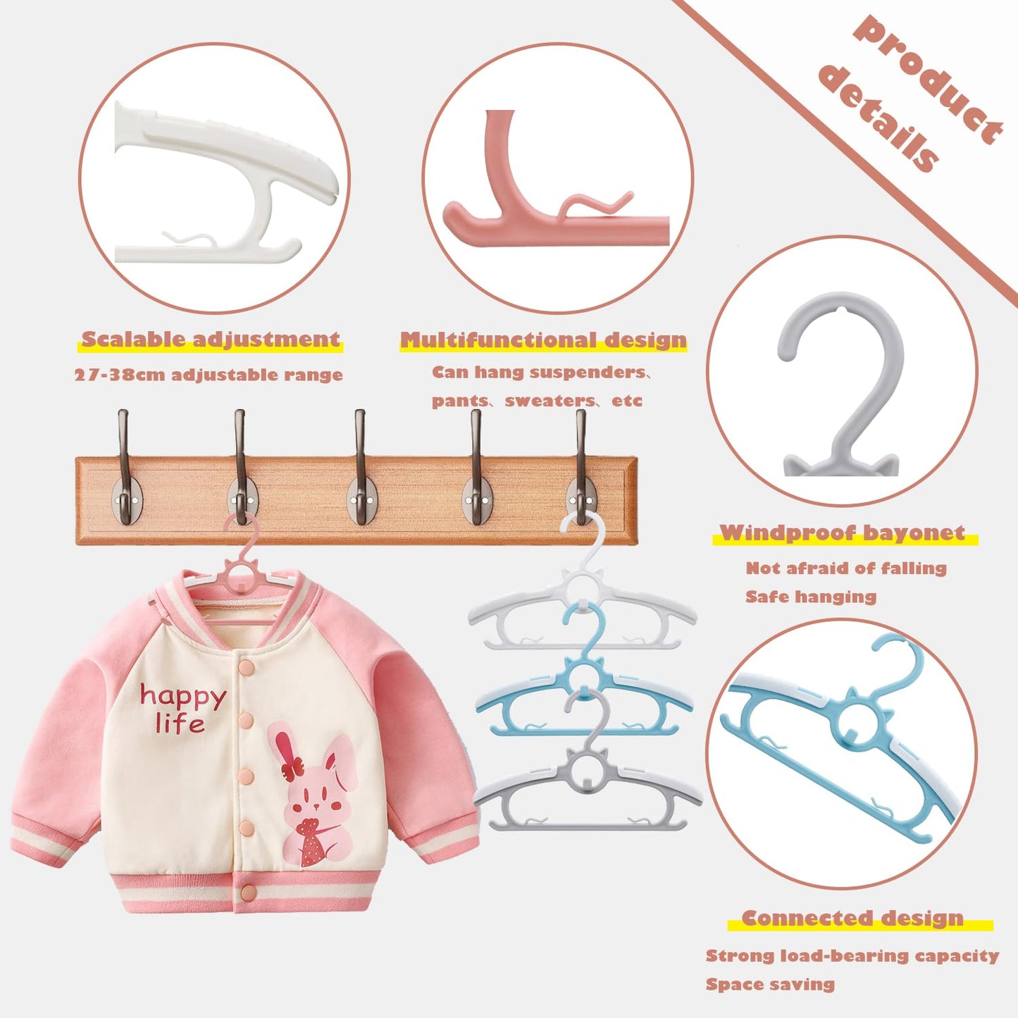 Baby Nursery Closet Hangers, Ultra Thin Non-Slip and Extendable Laundry Infant Pant Hanger for Newborn Clothes - 20pcs11-14" Pink Adjustable Children Coat Hanger for Girl Boy Toddler Kids Child