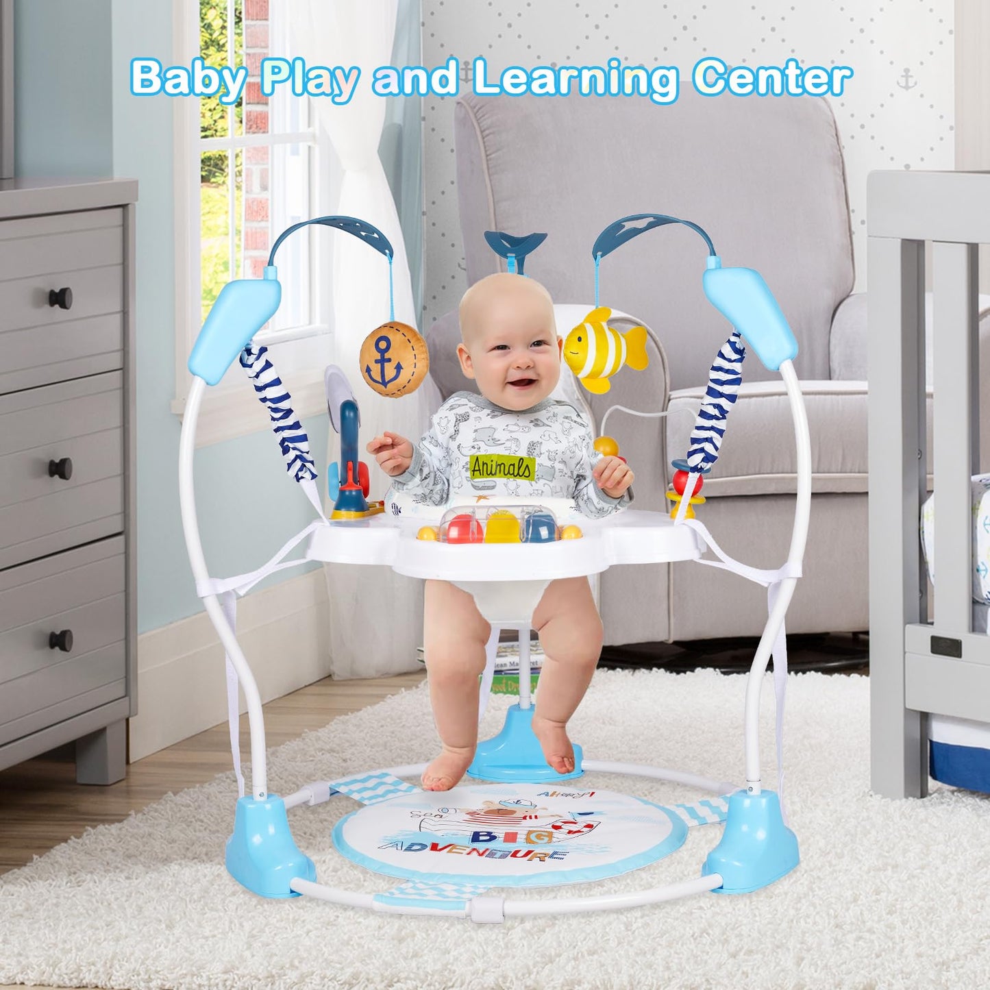 Baby Activity Center, Infant Jumpers and Bouncers with Music, Lights, Infant Toys, 360°Rotating Seat, 3 Adjustable Heights, Baby Play and Learning Center for 6+ Months