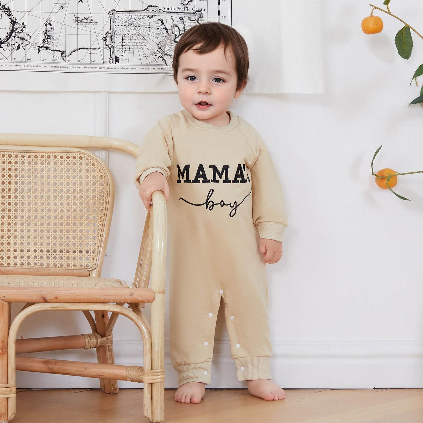 Newborn Baby Boy Fall Outfit Mamas Boy Embroidery Jumpsuit Long Sleeve Crewneck Romper Infant Boy Winter Clothes