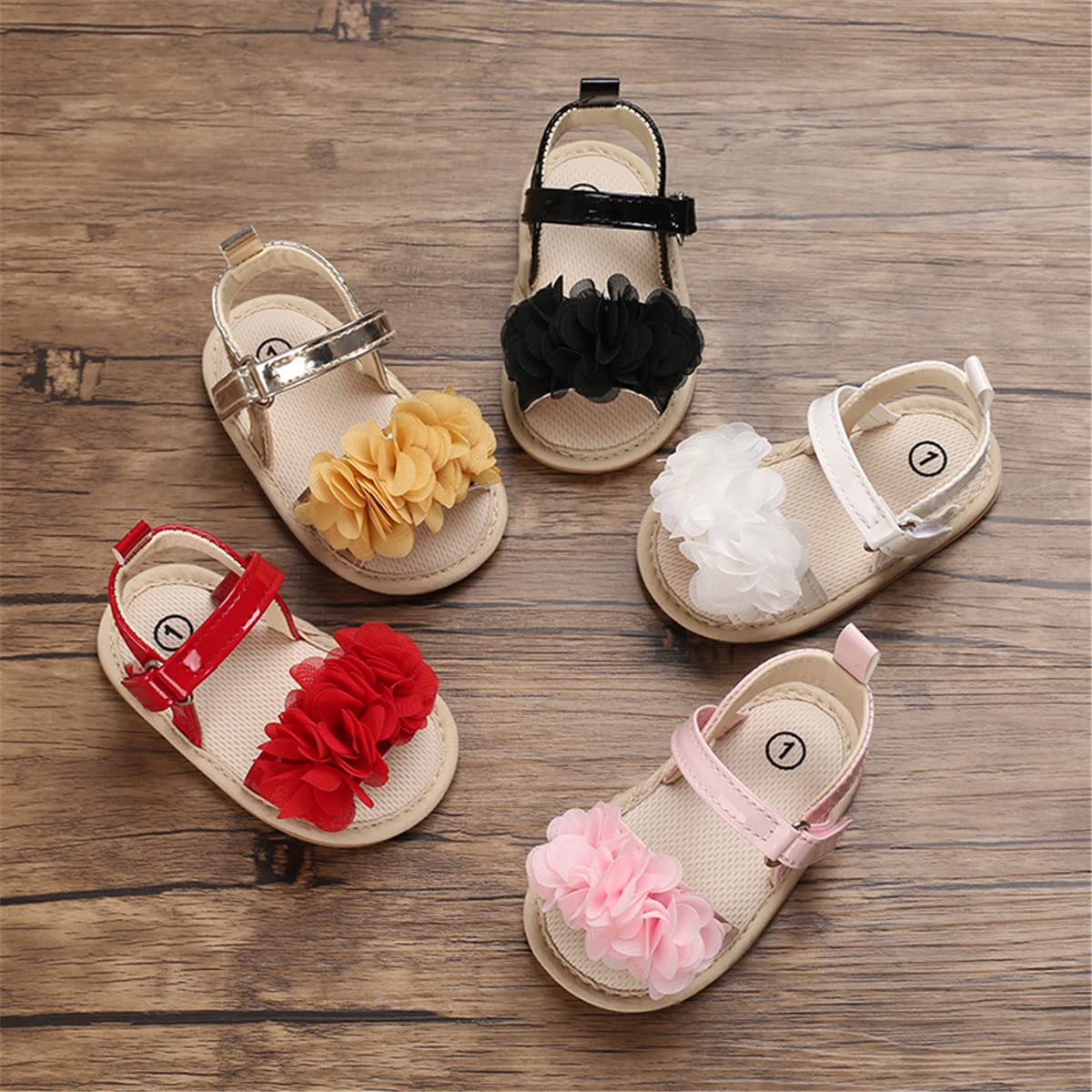 Timatego Infant Baby Girls Summer Sandals Anti-Slip Soft Sole with Flower Toddler First Walkers Crib Dress Shoes