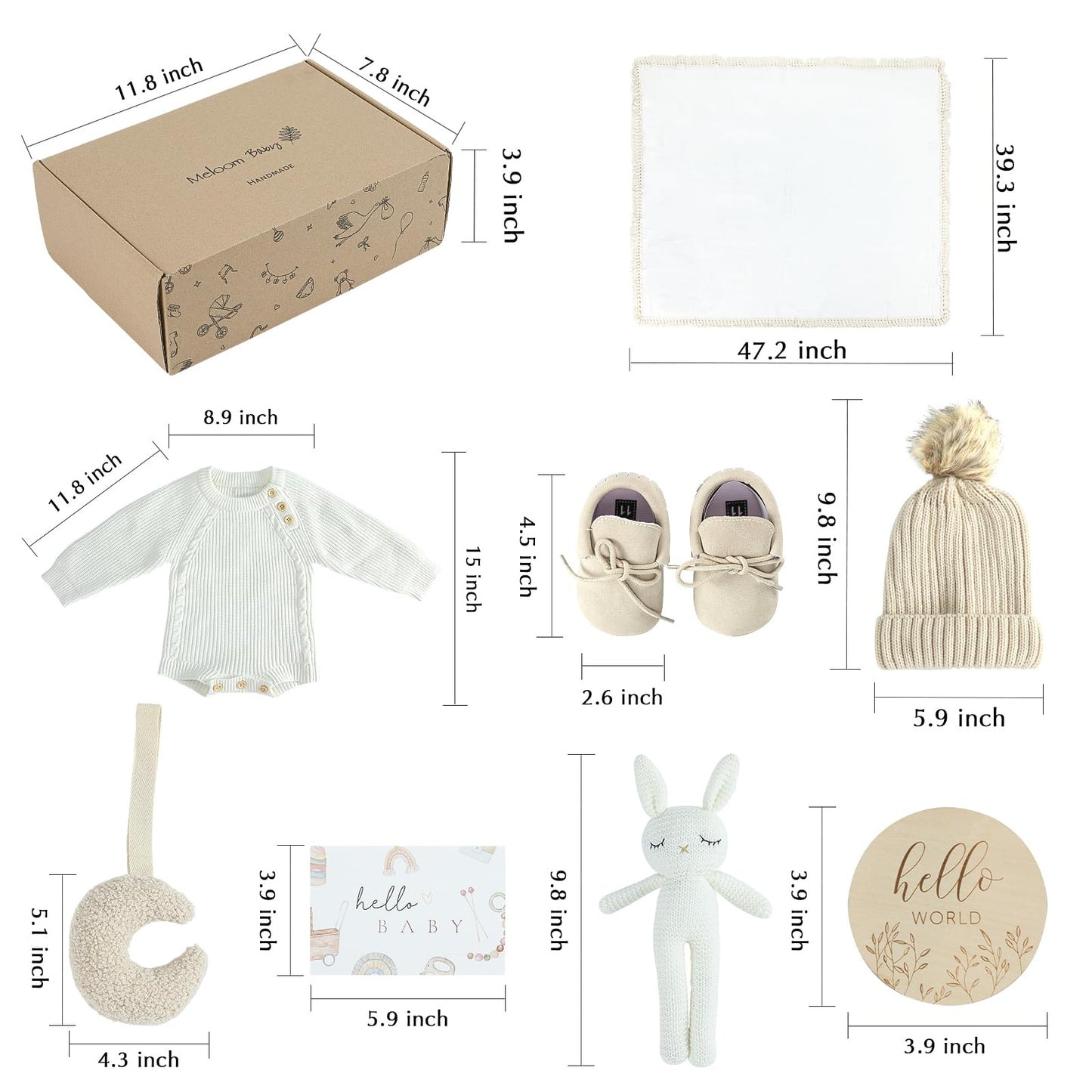meloom Baby Gift Set, Unisex Newborn Gifts Box, Boho Gender Neutral Baby Essentials, for New Mom, New Baby Gifts for Boys and Girls, Personalized Gift Basket for New Babies