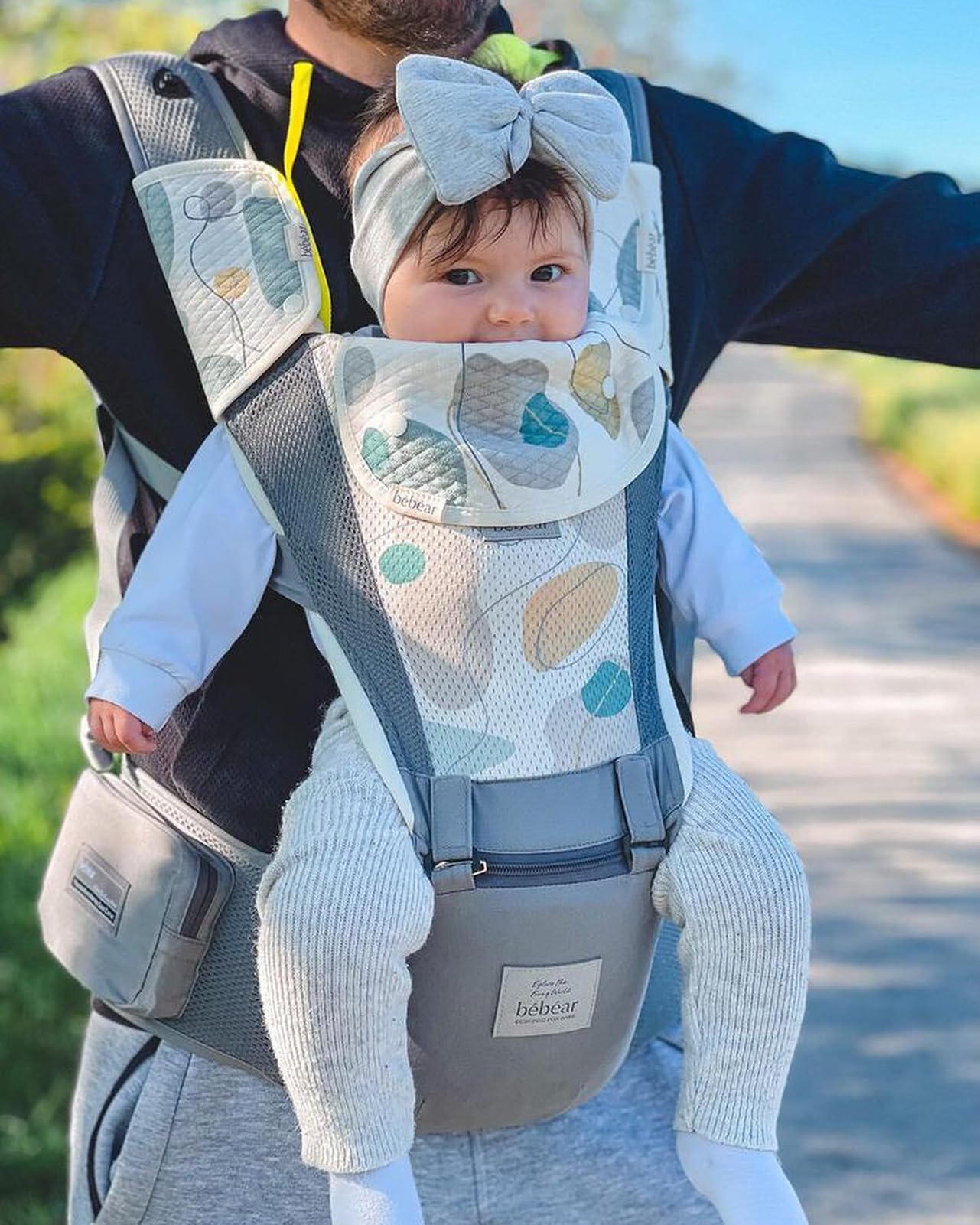 Bebamour Baby Carrier Newborn to Toddler-2 in 1 Hip Seat & Carrier Front and Back Carry with Head Hood & 3 Pieces Teething Pads& Waist Extenders & Storage Bag 0-36 Months (Green)